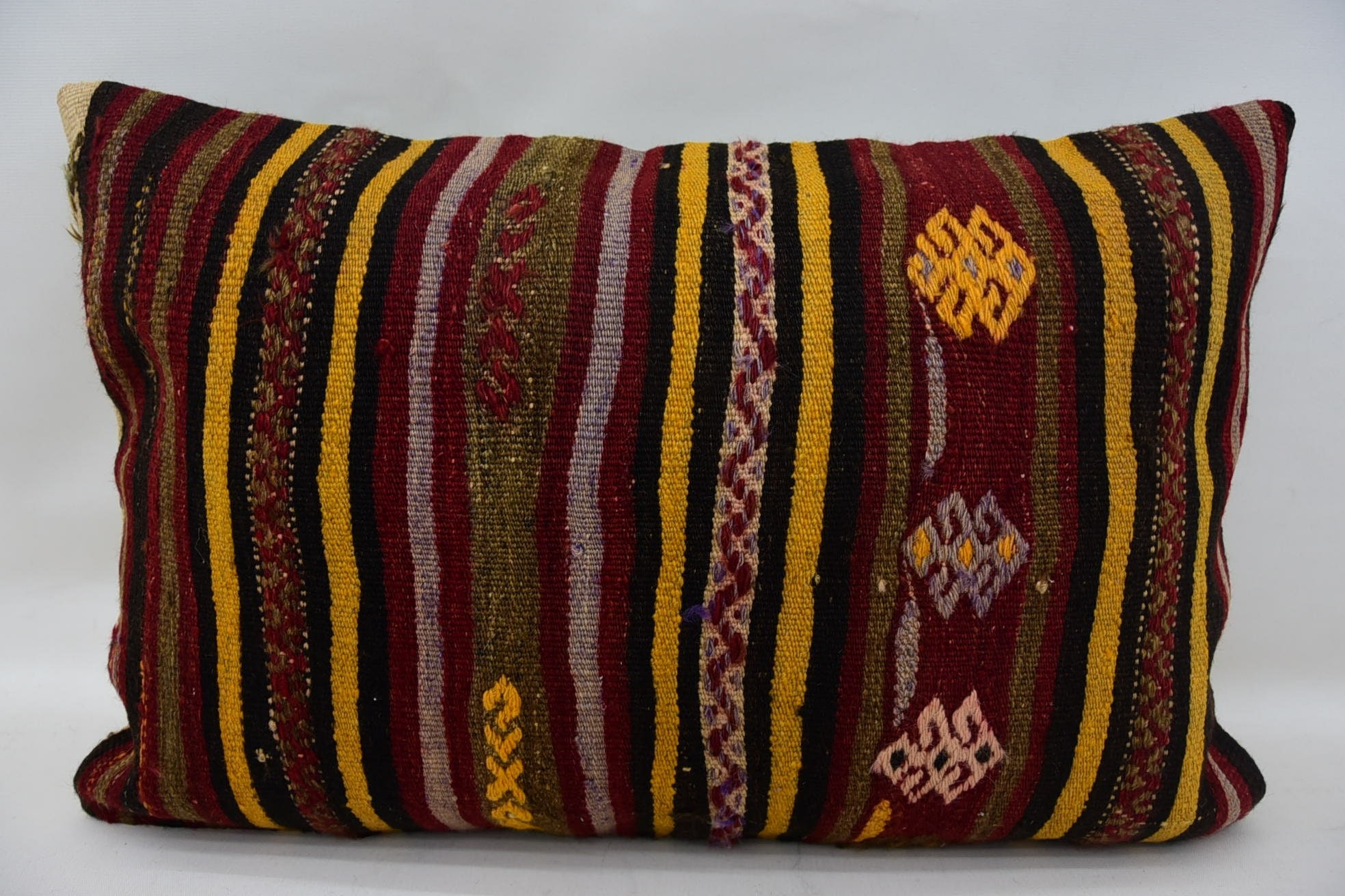 Ikat Cushion Cover, Boho Pillow Sham Cover, Throw Kilim Pillow, 16"x24" Red Cushion Cover, Art Deco Pillow Cover, Pillow for Couch