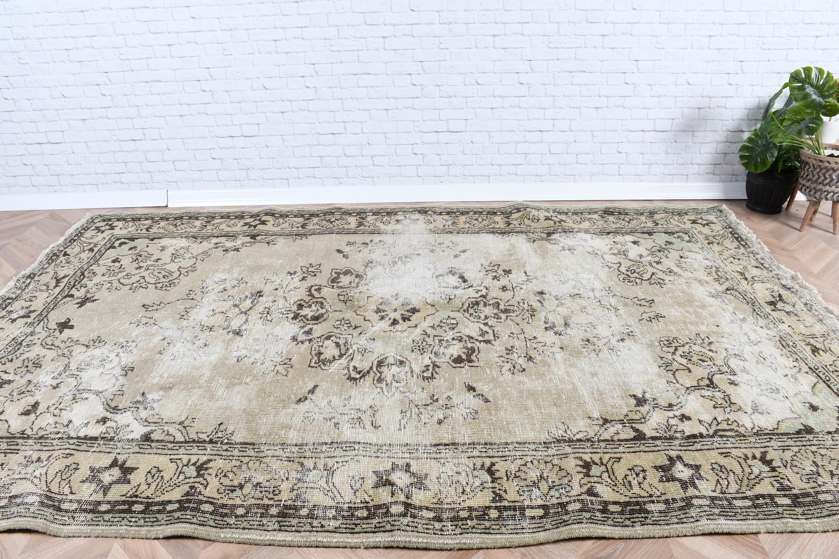 6.2x9.5 ft Büyük Halı, Yemek Odası Halıları, Büyük Oushak Halıları, Yeşil Anadolu Halıları, Aztek Halısı, Yün Halısı, Türk Halısı, Vintage Halı, Modern Halılar