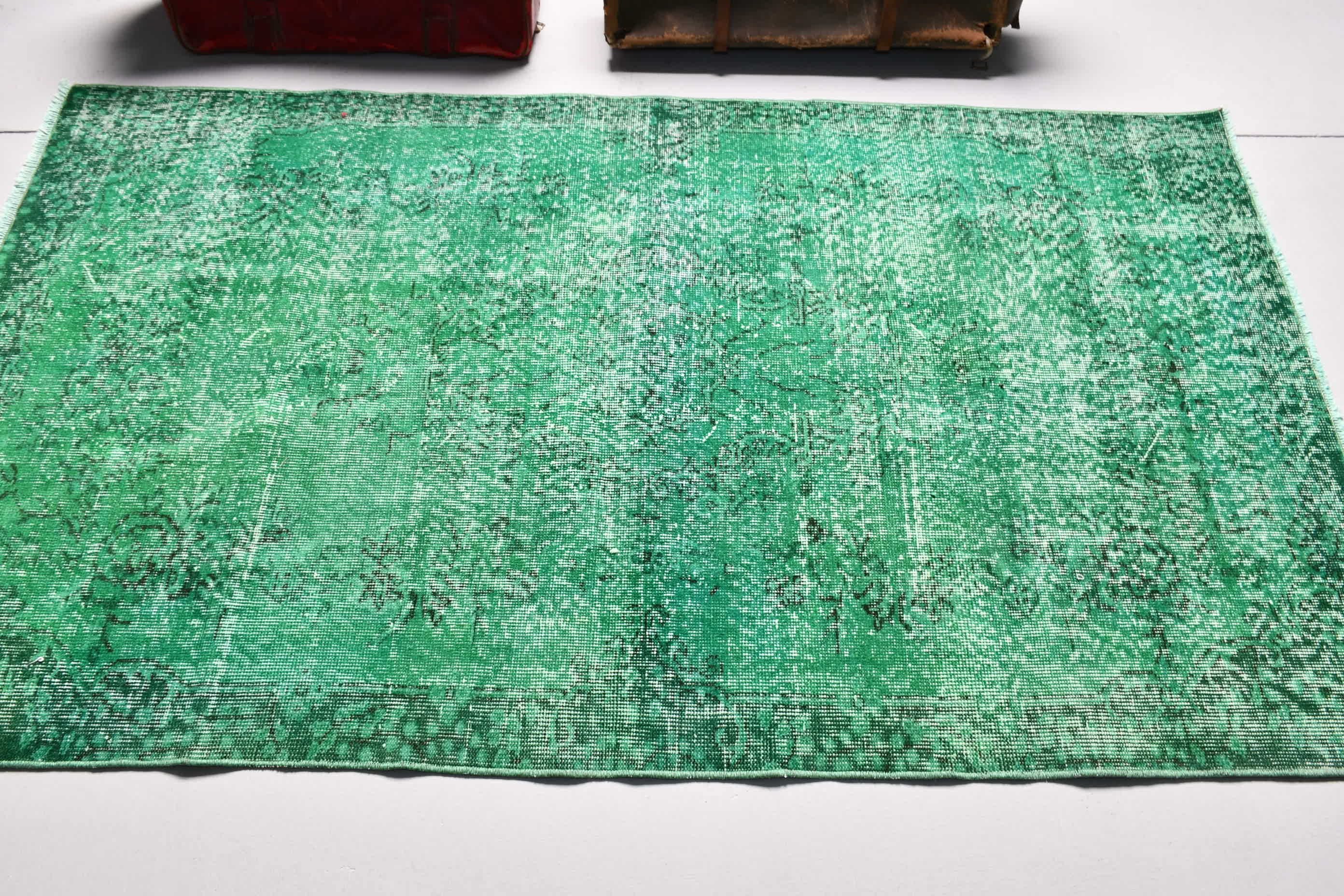 Vintage Rug, Kitchen Rug, 3.8x6.7 ft Area Rug, Turkish Rugs, Green Cool Rugs, Rugs for Floor, Floor Rugs, Antique Rug