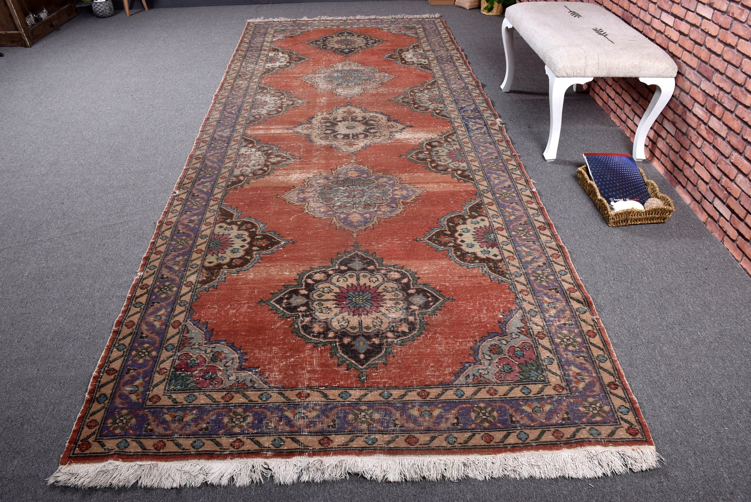 Corridor Rugs, Turkish Rug, Vintage Rugs, Red Luxury Rug, Wool Rugs, Tribal Rugs, 4.8x12.5 ft Runner Rug, Rugs for Corridor, Flatweave Rugs