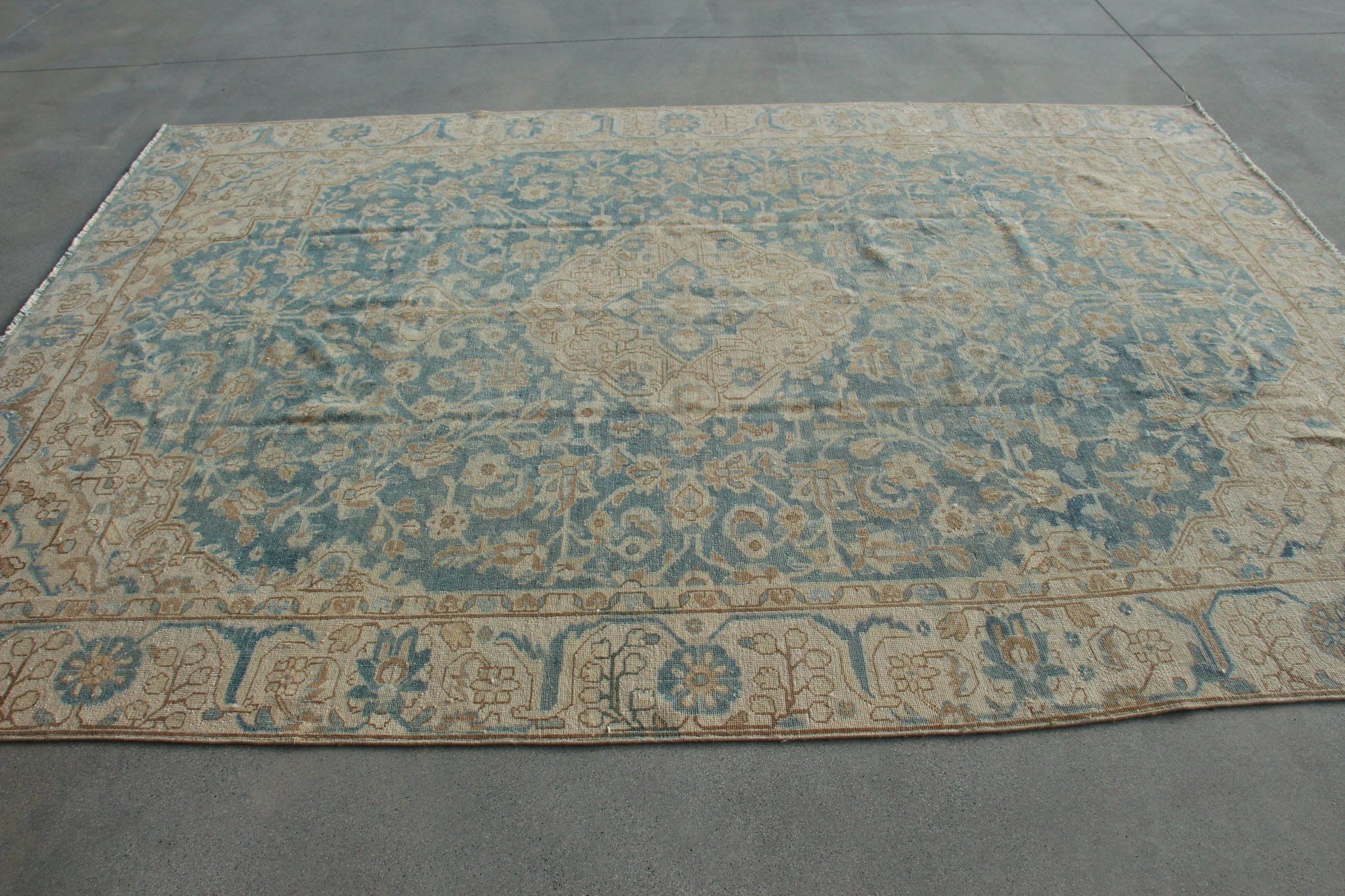 Beige Wool Rugs, Vintage Rugs, 7.1x10.1 ft Oversize Rug, Home Decor Rugs, Oriental Rug, Saloon Rug, Boho Rug, Turkish Rug, Dining Room Rugs