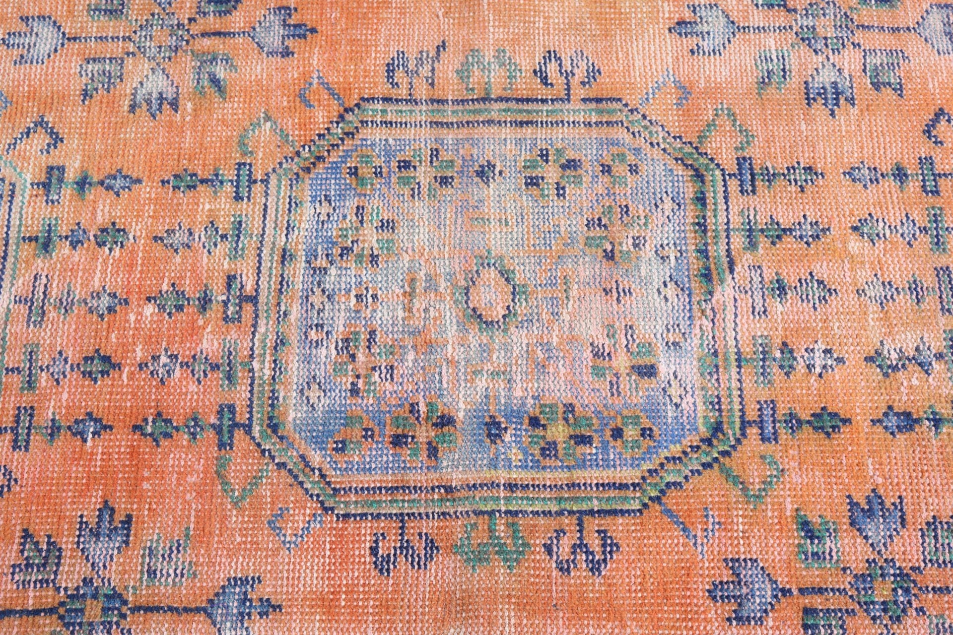 Vintage Halılar, Uzun Yolluk Halılar, Türk Halısı, Mutfak Halıları, Geometrik Halı, El Dokuma Halılar, Turuncu İfade Halıları, 2,6x11,8 ft Yolluk Halısı