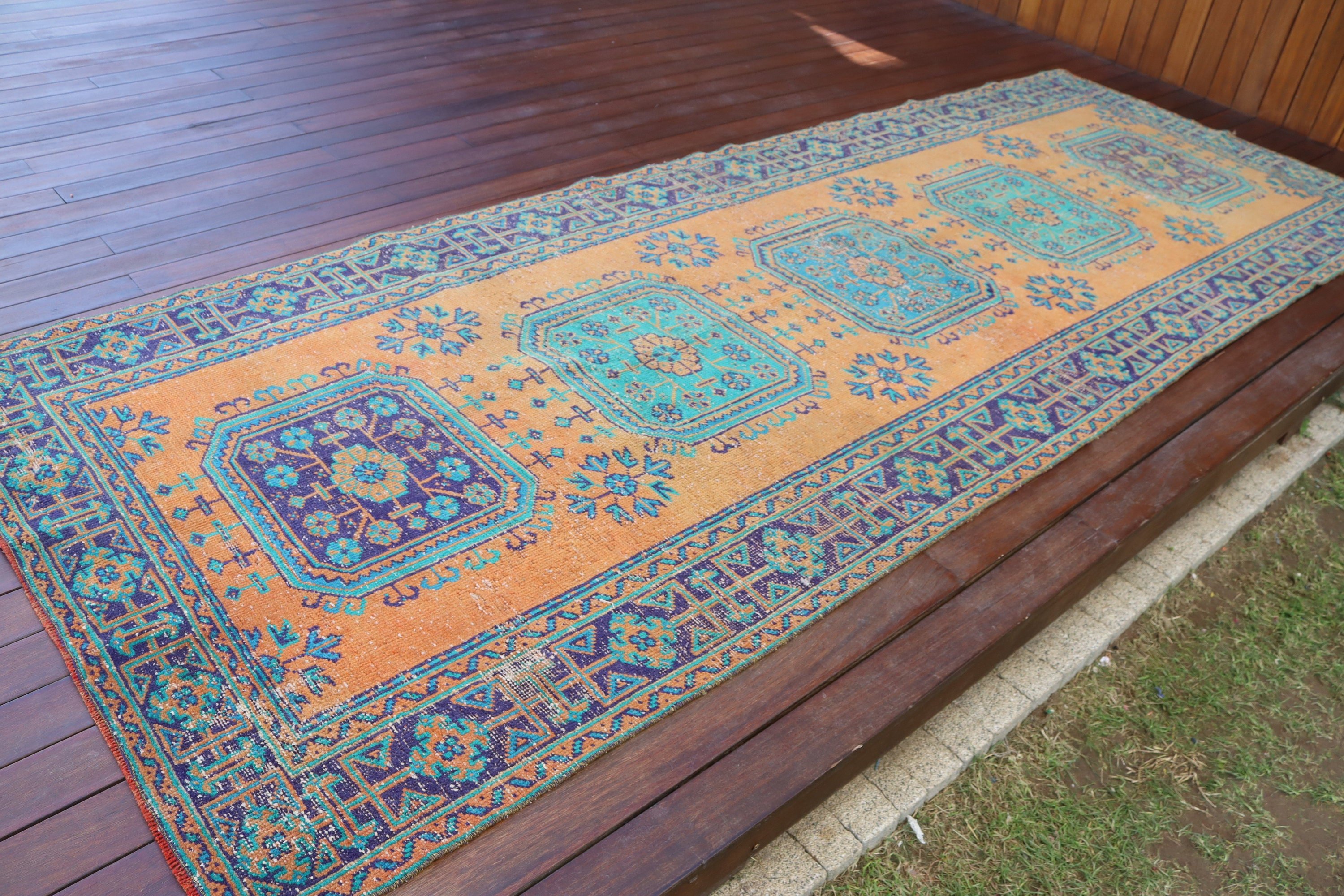 Boho Halıları, 4.2x11.4 ft Runner Halıları, Uzun Koşucu Halıları, Türk Halıları, Vintage Halı, Anadolu Halıları, Turuncu Fas Halısı, Koridor Halısı