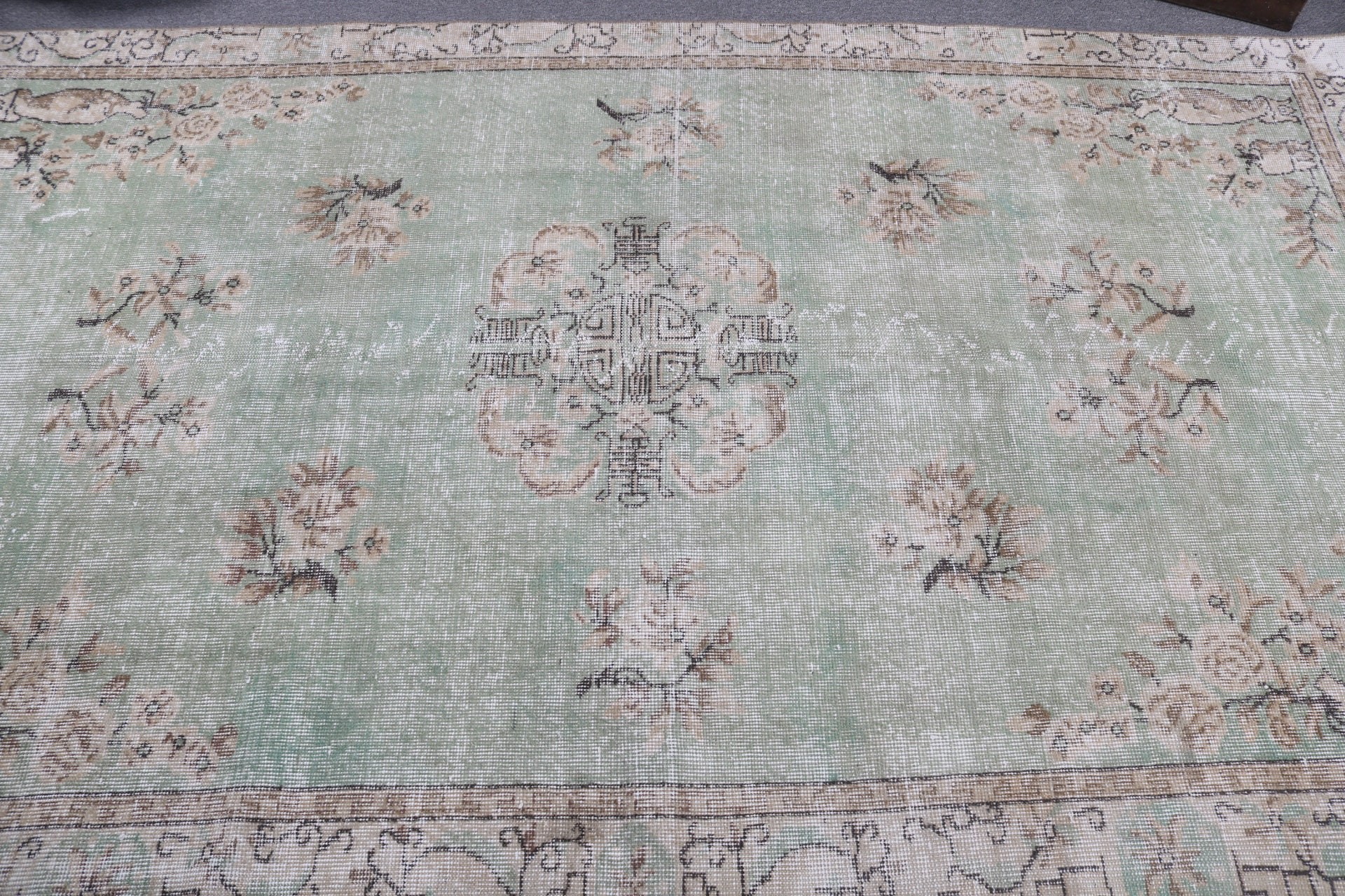 5x8.5 ft Large Rugs, Bedroom Rugs, Turkish Rug, Salon Rugs, Green Oushak Rug, Vintage Rugs, Neutral Rugs, Dining Room Rug, Luxury Rugs