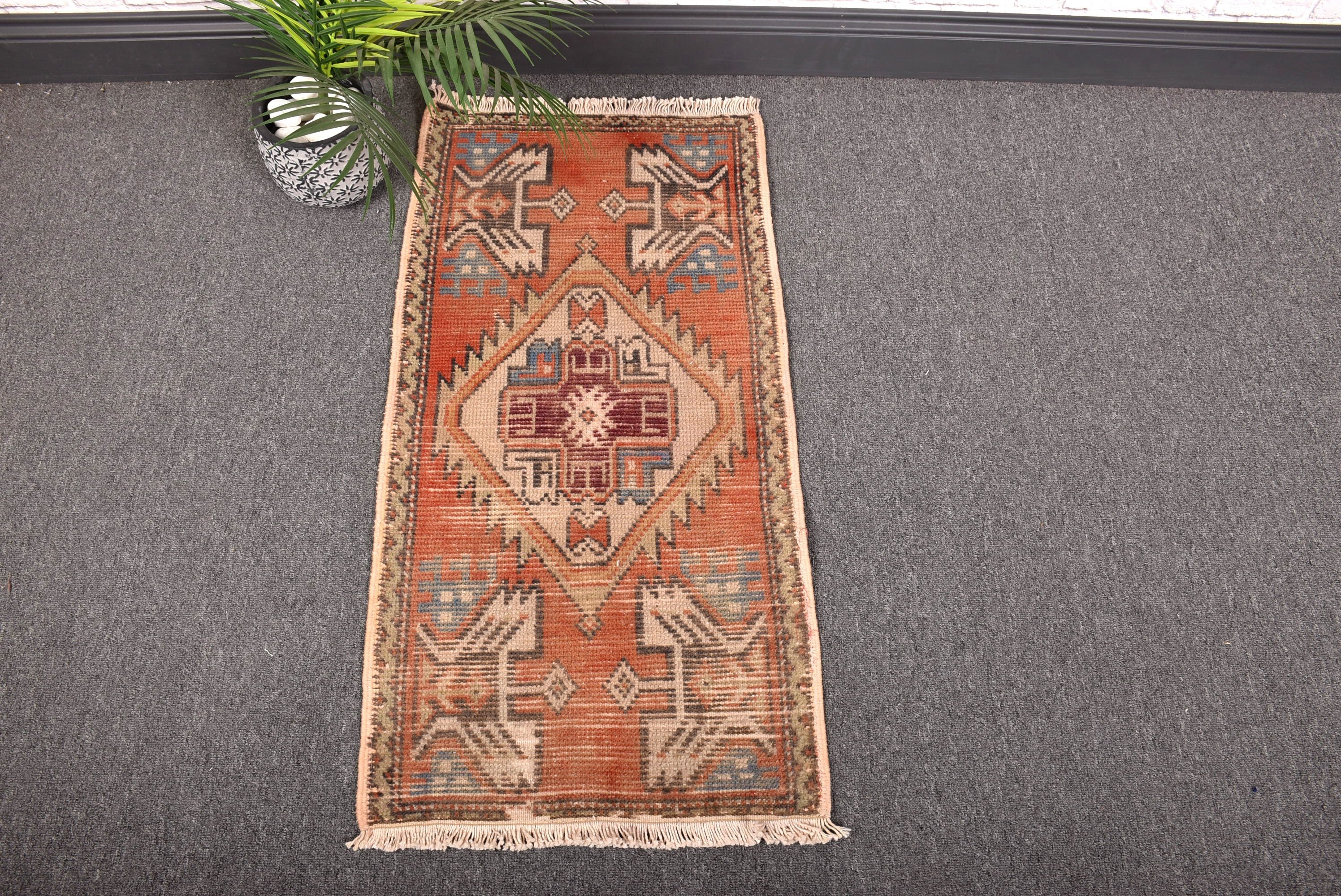 Modern Halı, Bohem Halı, Yatak Odası Halıları, Türk Halısı, Vintage Halılar, 1,5x3 ft Küçük Halılar, Turuncu Nötr Halılar, Banyo Halısı, Geometrik Halılar