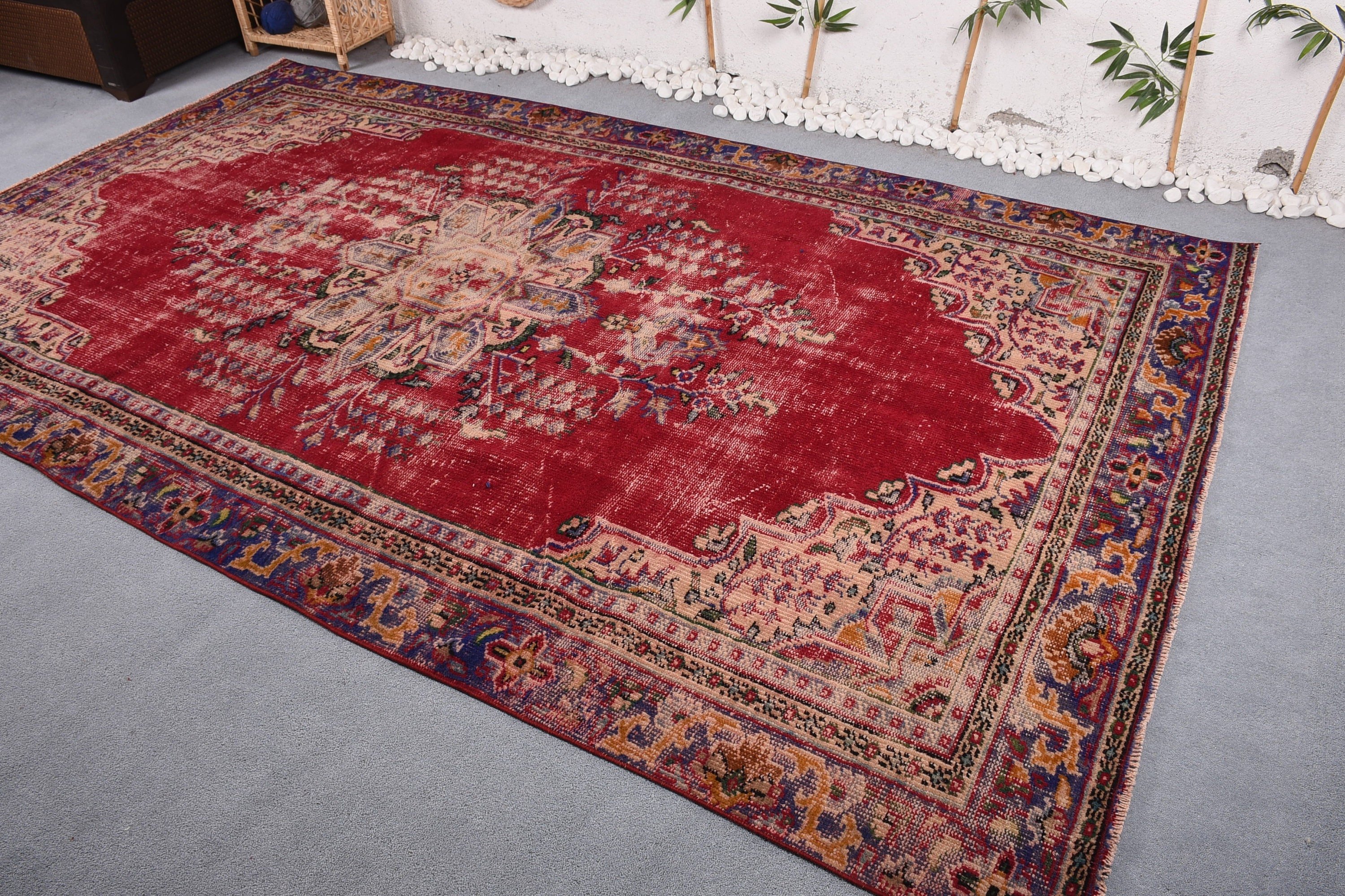 Vintage Rug, Kitchen Rug, Antique Rugs, Red Cool Rug, Turkish Rugs, Bedroom Rug, Living Room Rug, Vintage Decor Rugs, 6.3x10.7 ft Large Rug