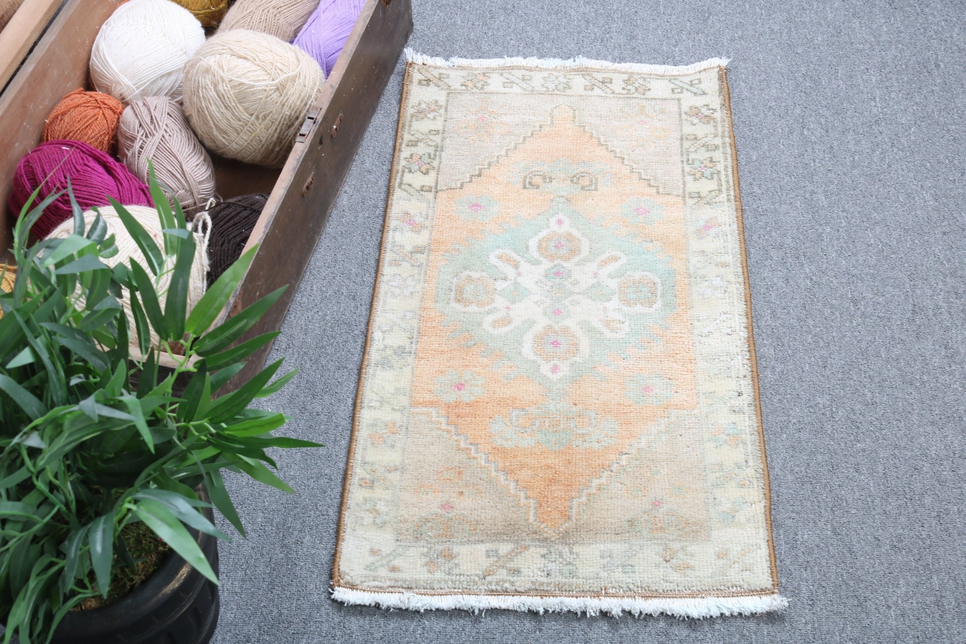 Orange Kitchen Rug, Car Mat Rug, Turkish Rug, Vintage Rug, 1.5x2.6 ft Small Rugs, Outdoor Rug, Bedroom Rugs, Antique Rug, Rugs for Bedroom