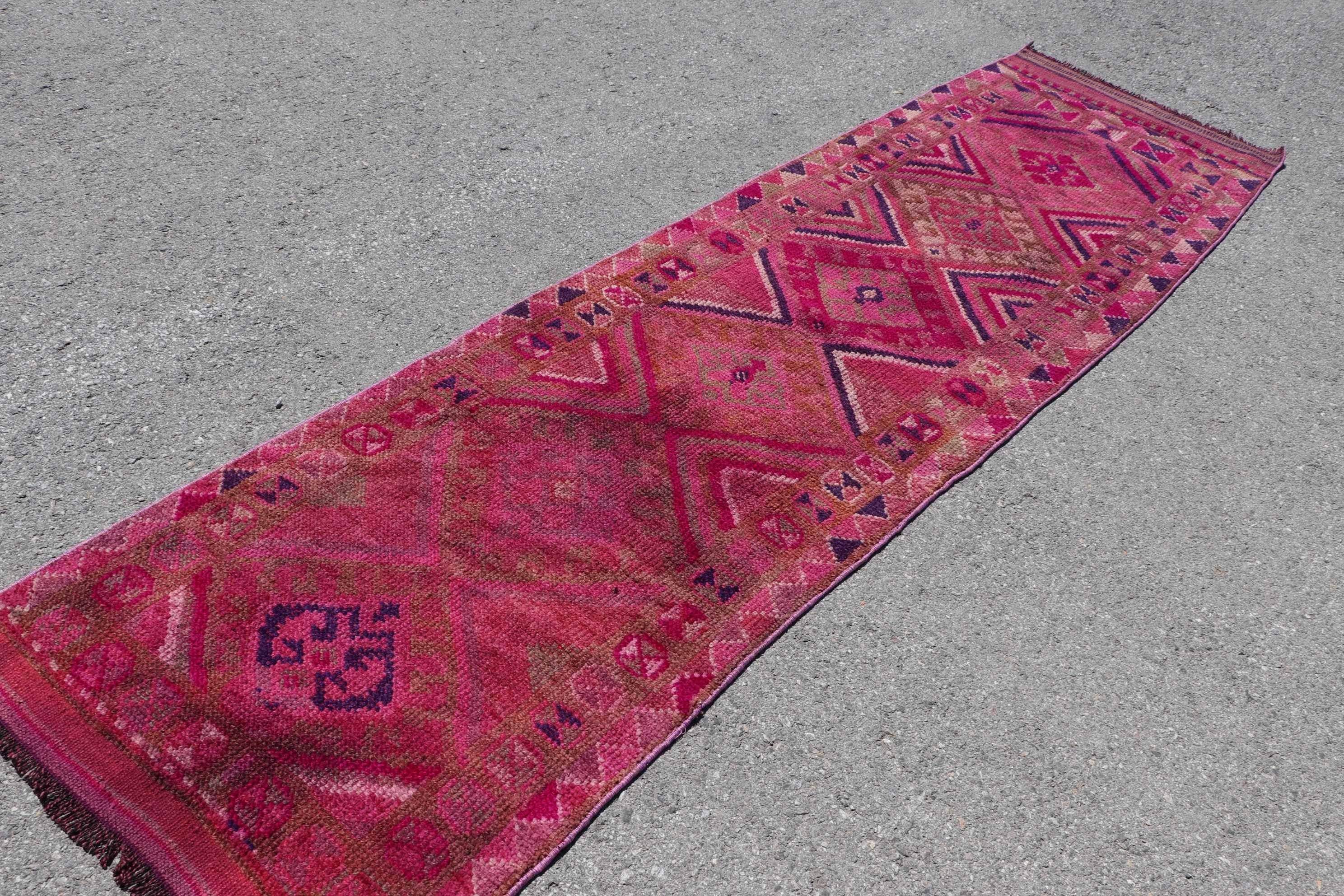 2.8x10.1 ft Runner Rug, Pink Moroccan Rug, Pastel Rugs, Hallway Rugs, Wool Rugs, Vintage Rug, Corridor Rugs, Turkish Rug, Home Decor Rug