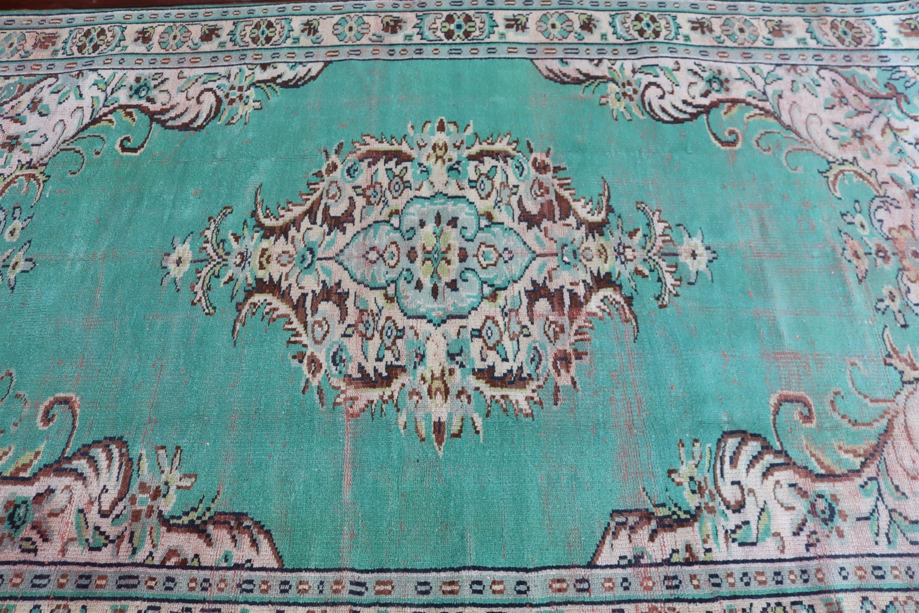 Vintage Halılar, 5.7x9.2 ft Büyük Halı, Büyük Boho Halı, Yeşil Yün Halı, Geometrik Halı, Ev Dekor Halısı, Türk Halıları, Oturma Odası Halıları