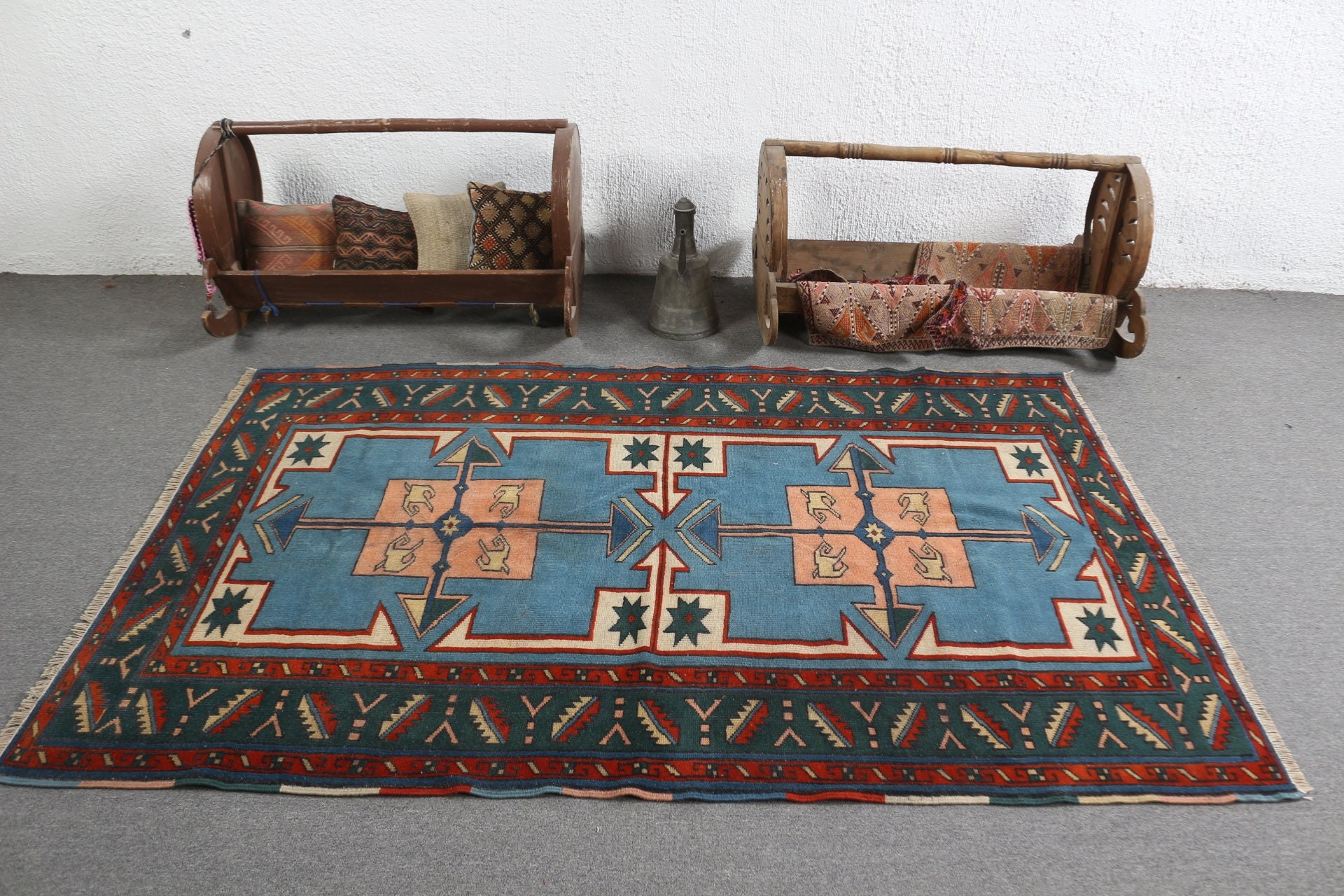 Oryantal Halı, Anadolu Halısı, 4.5x6.9 ft Alan Kilimi, Vintage Halı, Yatak Odası Halısı, Özel Halılar, Türk Halısı, Yemek Odası Halısı, Mavi Soğuk Halı