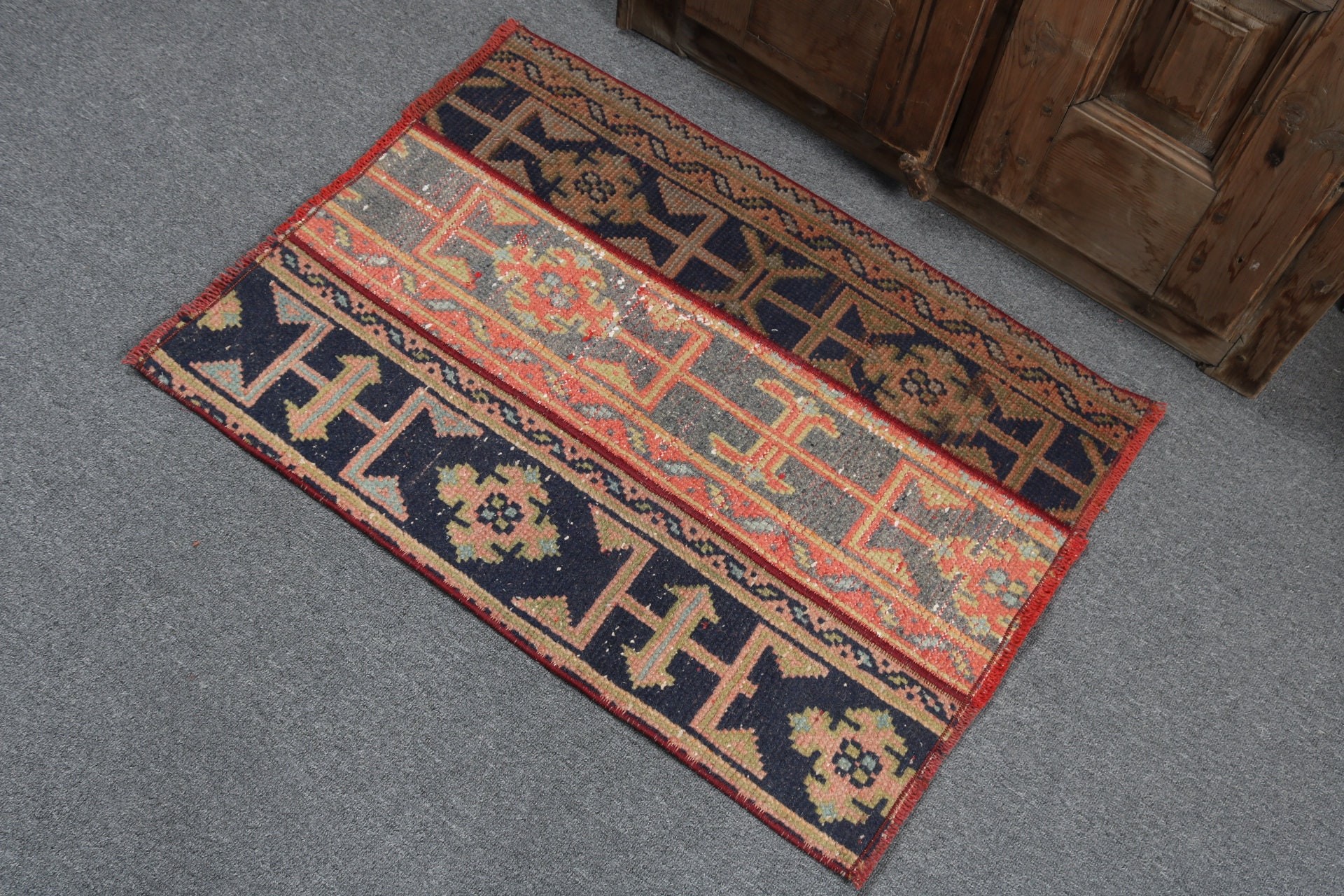 Mutfak Halısı, Mavi Geometrik Halılar, Açıklama Halıları, Türk Halısı, Ev Dekorasyonu Halıları, Vintage Halılar, 2x2,8 ft Küçük Halı, Giriş Halısı, Kabile Halıları