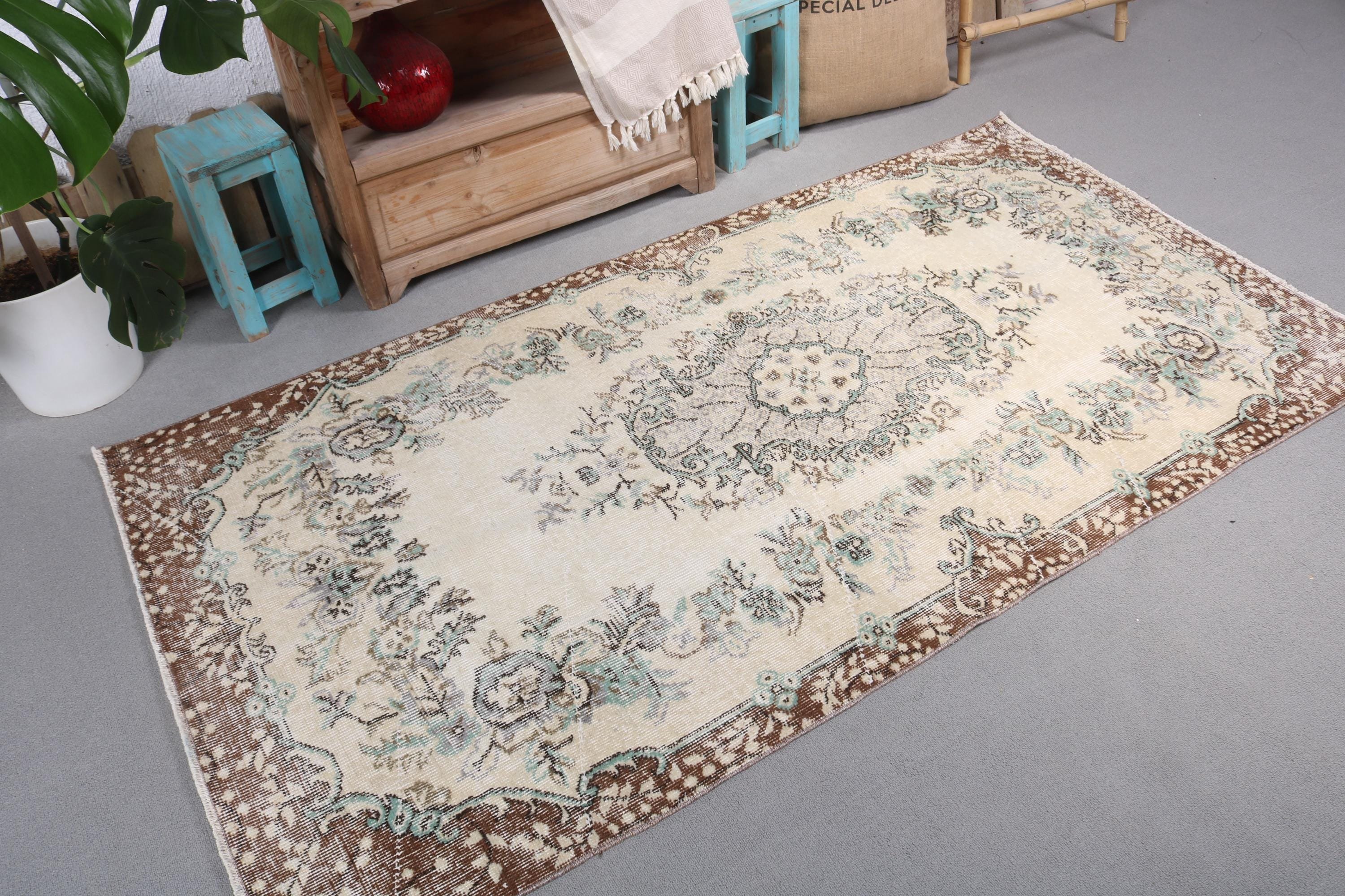 Giriş Halısı, Boho Vurgulu Halı, Bej Ev Dekor Halıları, Türk Halısı, Düz Dokuma Halı, Türkiye Halısı, Yün Halı, 3,5x6,8 ft Vurgulu Halılar, Vintage Halılar