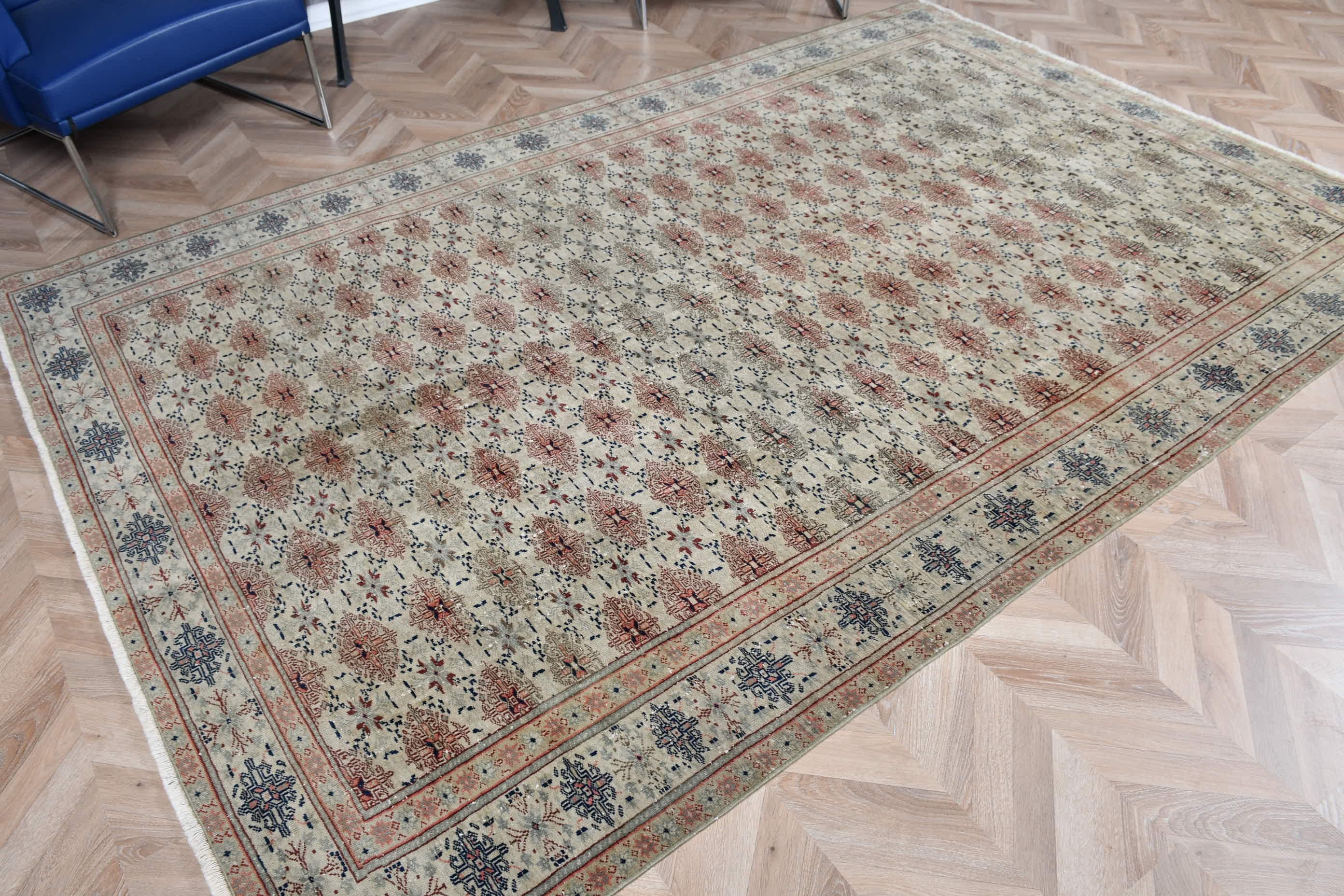 Salon Halıları, Bej Oryantal Halılar, 6,2x9,4 ft Büyük Halı, Vintage Halı, Salon Halısı, Türk Halıları, Oryantal Halılar, Oturma Odası Halısı, Havalı Halı