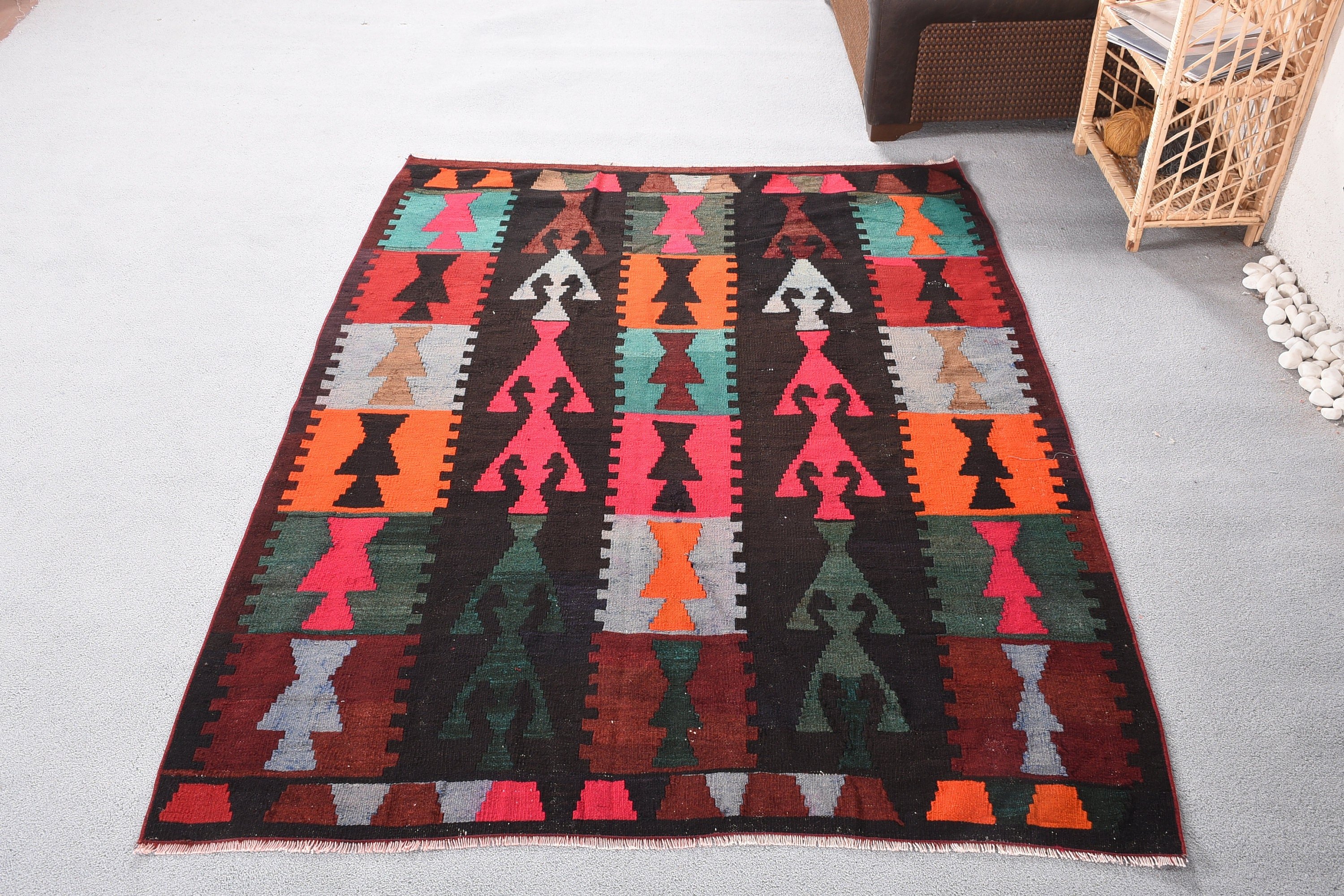 Fas Halıları, Vintage Halı, Kahverengi Antika Halılar, Antika Halı, Kilim, Oturma Odası Halısı, Çocuk Halıları, 4.6x6.4 ft Alan Halıları, Türk Halısı