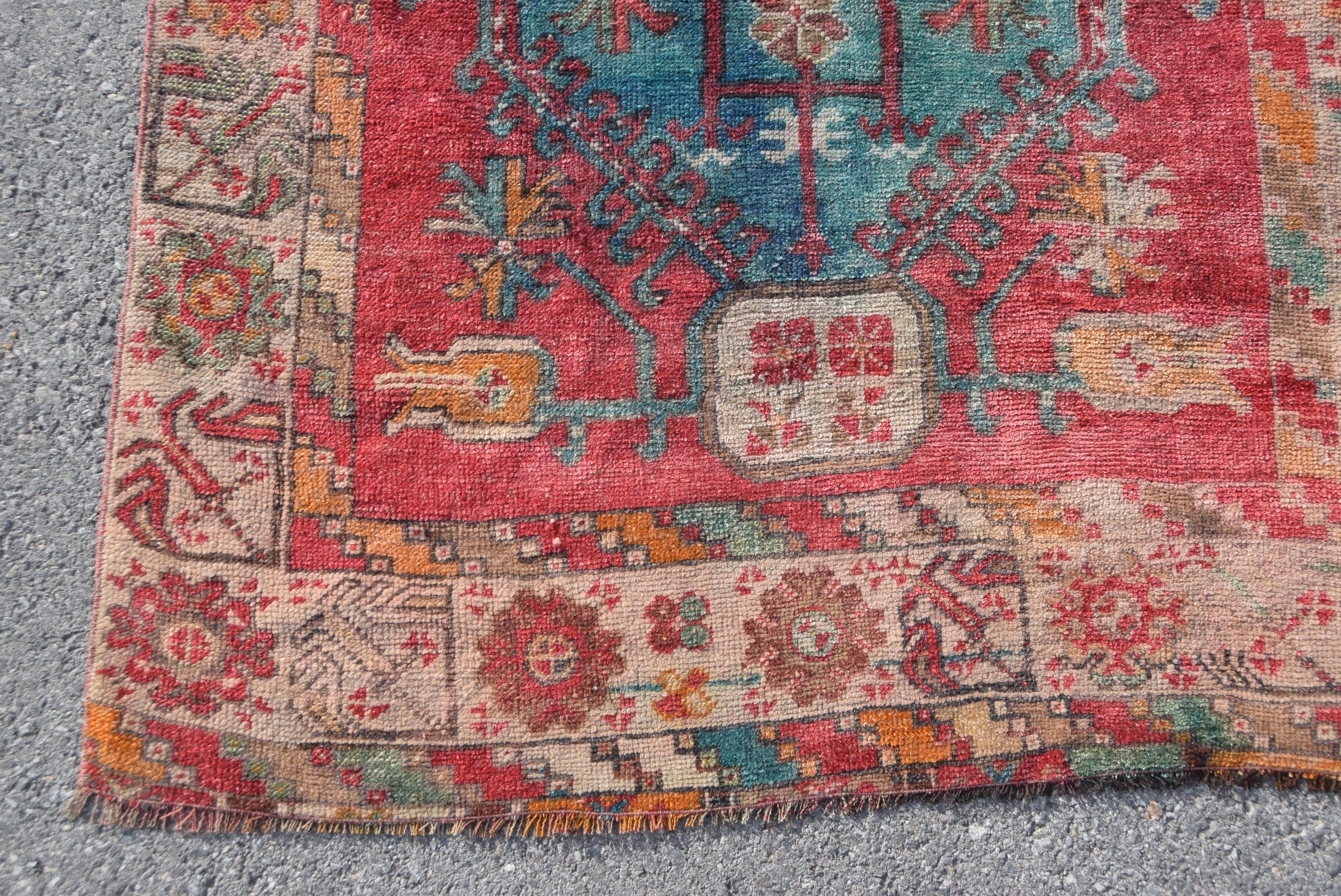 Moroccan Rugs, Red  4x10.9 ft Runner Rug, Vintage Rugs, Kitchen Rugs, Turkish Rugs, Anatolian Rug, Pale Rugs, Hallway Rug