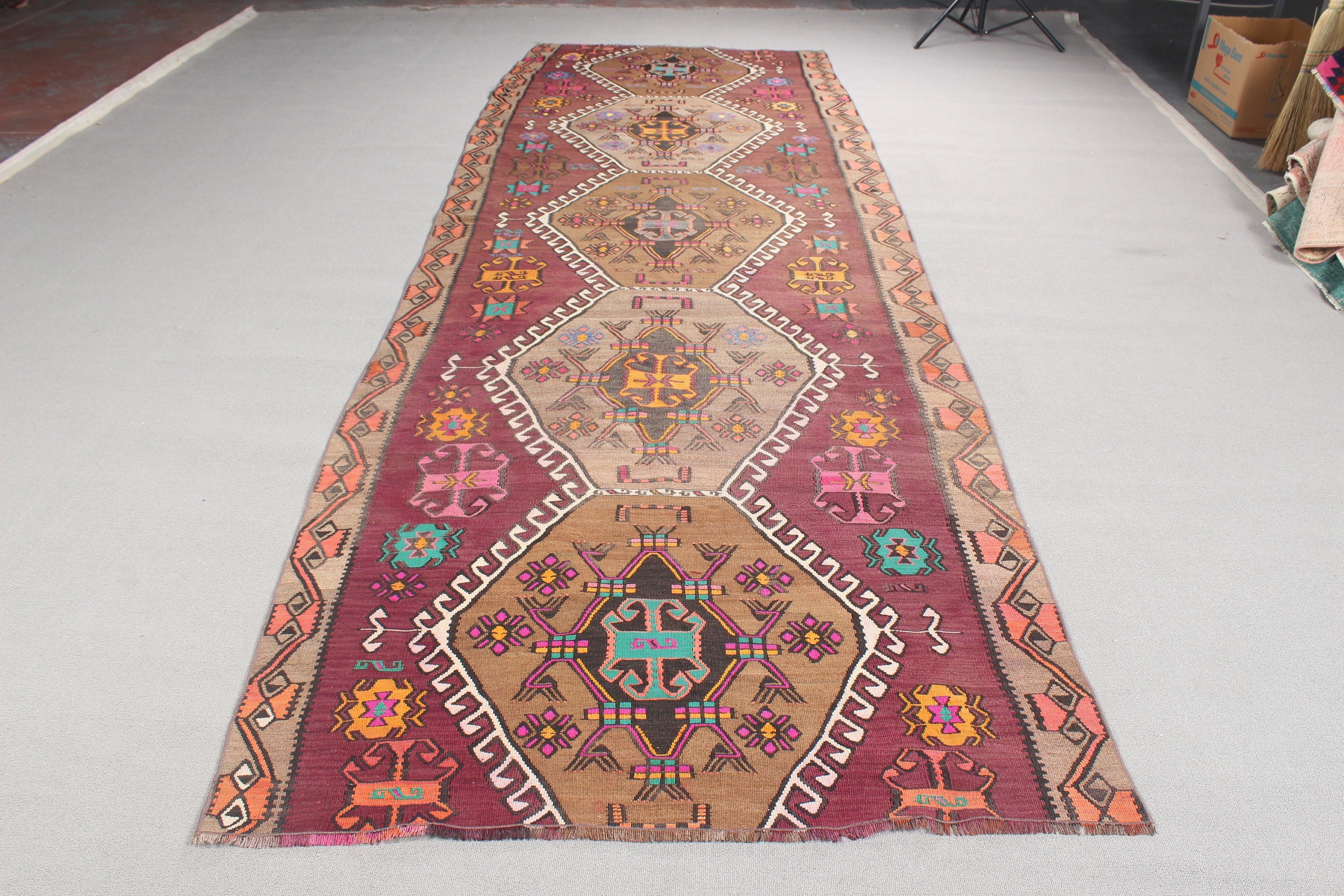 Türk Halısı, Kırmızı Antika Halı, Mutfak Halıları, Merdiven Halısı, Kilim, Vintage Halı, Koridor Halıları, Bildiri Halısı, 4.3x13.5 ft Yolluk Halısı