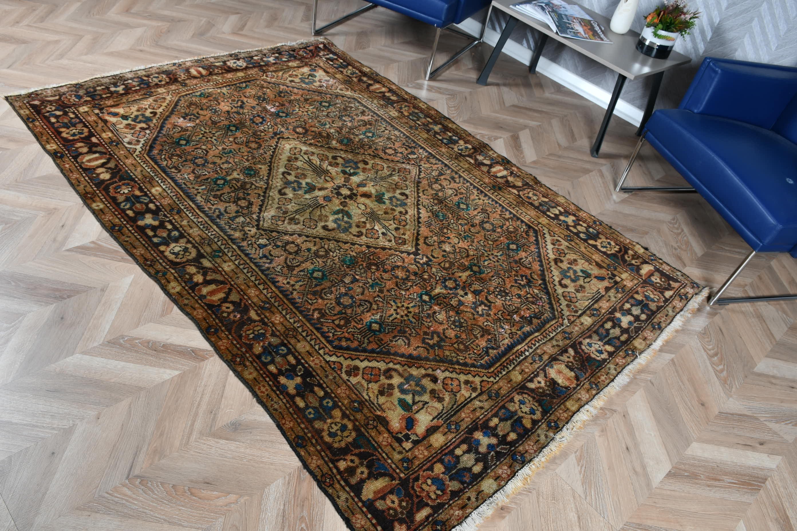 Oushak Rug, Floor Rug, 5x7.2 ft Area Rug, Turkish Rug, Vintage Rugs, Rugs for Indoor, Wool Rugs, Brown Kitchen Rugs, Hand Woven Rug