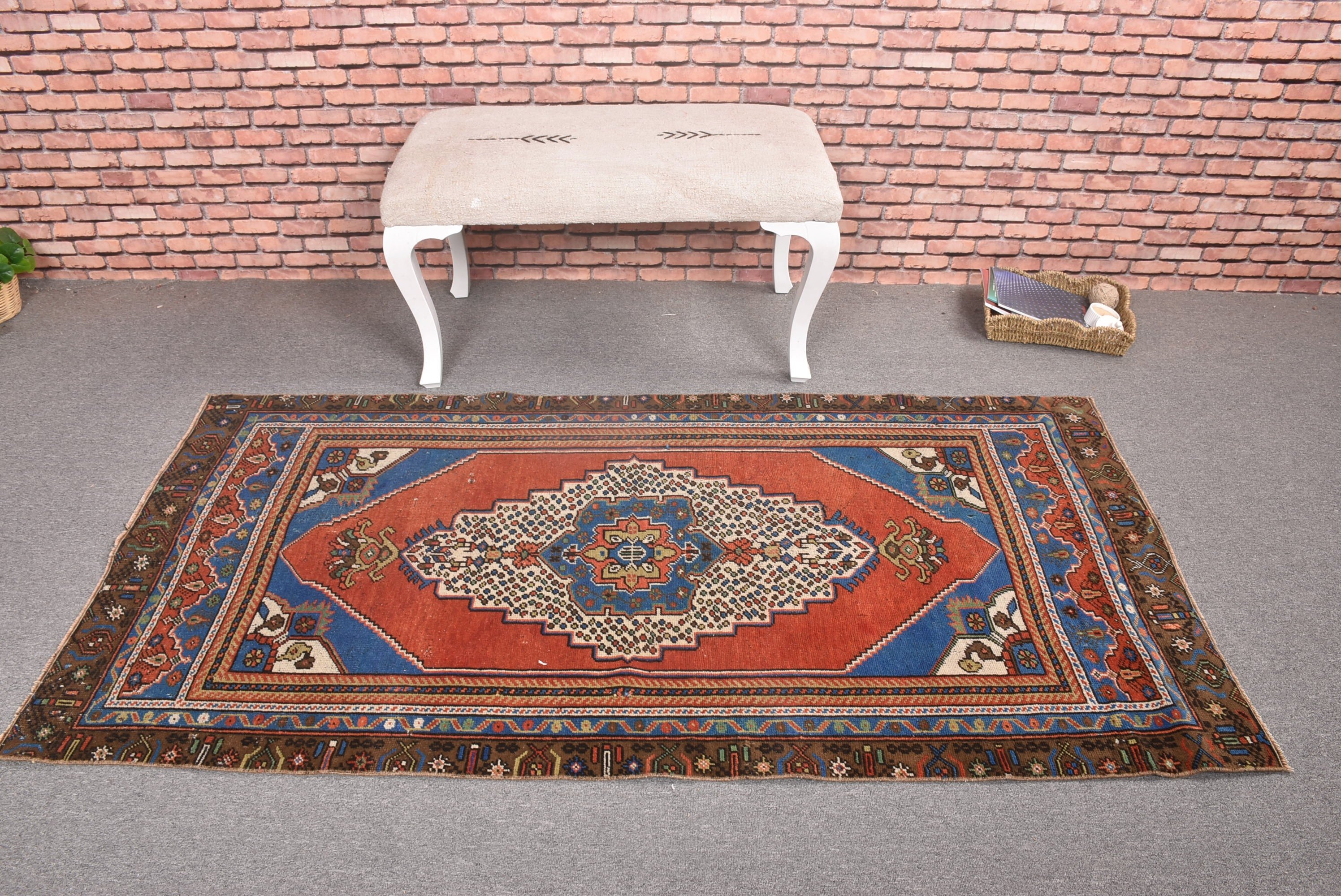 Flatweave Rug, Turkish Rugs, 3.2x6.3 ft Accent Rugs, Nursery Rugs, Home Decor Rug, Orange Oriental Rugs, Vintage Rugs, Bedroom Rug