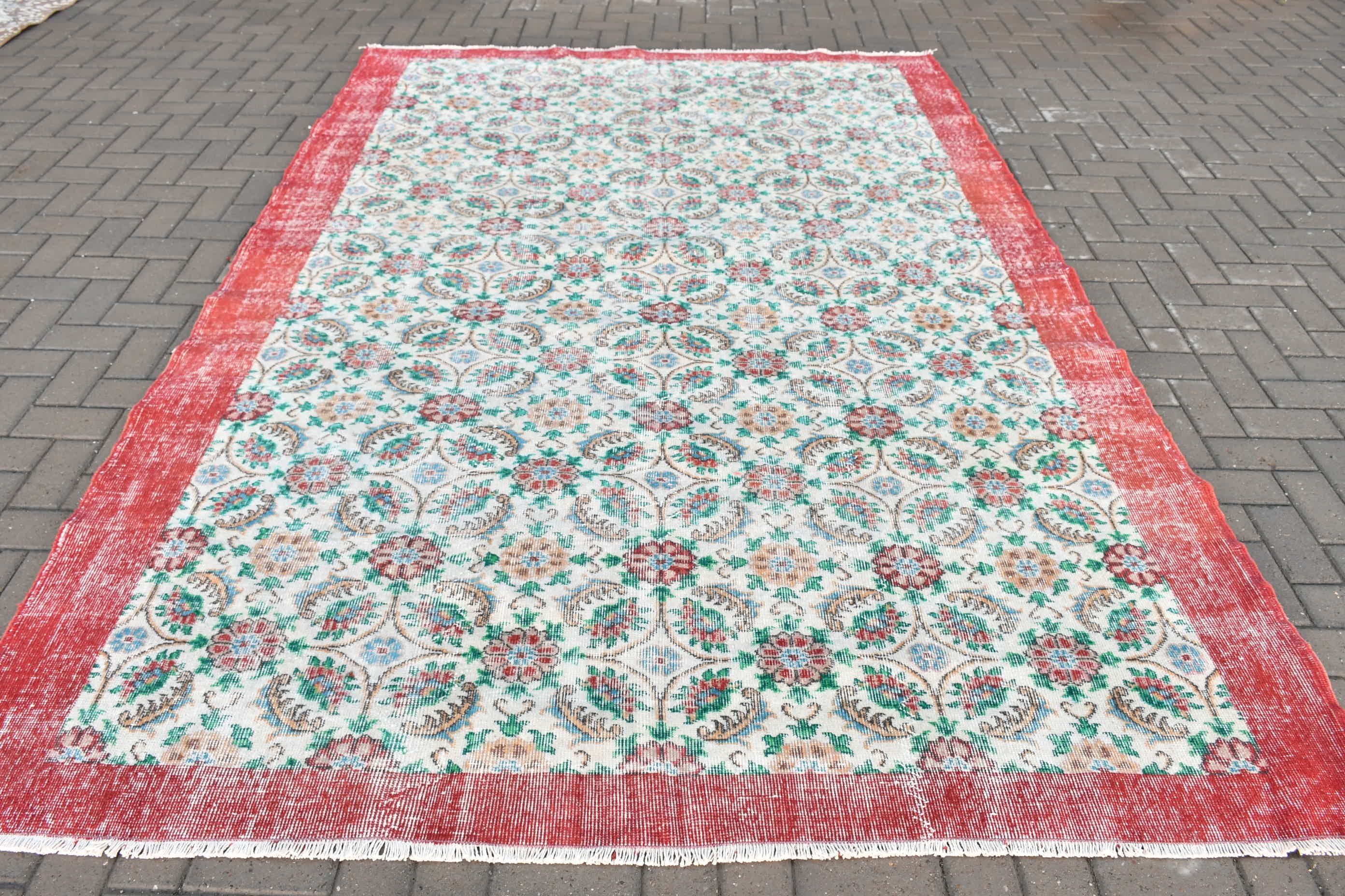 Kırmızı Anadolu Halıları, Mutfak Halısı, Salon Halıları, Oturma Odası Halısı, 6.9x10.2 ft Büyük Boy Halılar, Türk Halısı, Vintage Halılar, Yün Halı, Bohem Halı