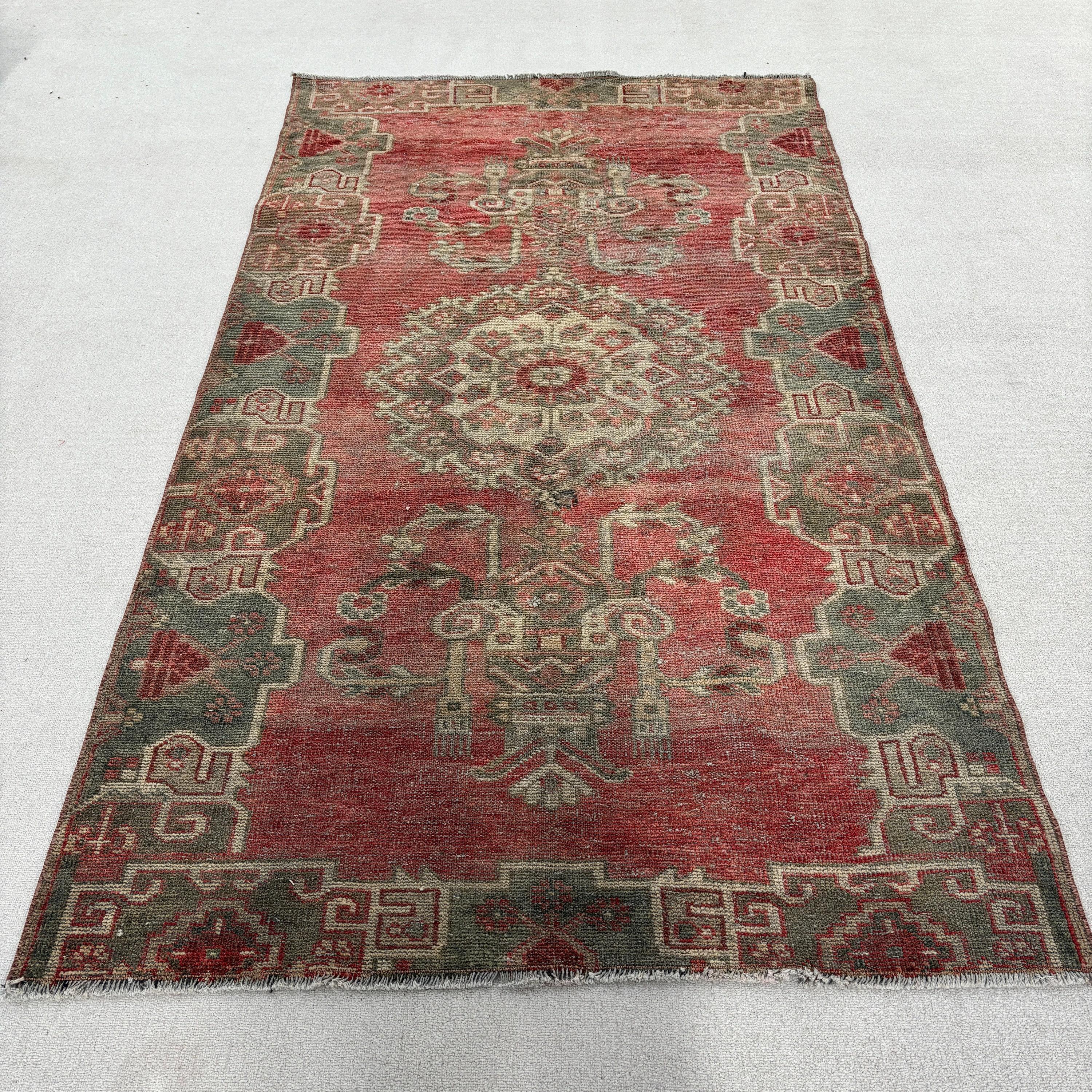 Ethnic Rug, Vintage Rug, Dining Room Rugs, Home Decor Rug, 4.3x7.3 ft Area Rugs, Kitchen Rug, Turkish Rug, Bedroom Rugs, Red Moroccan Rug