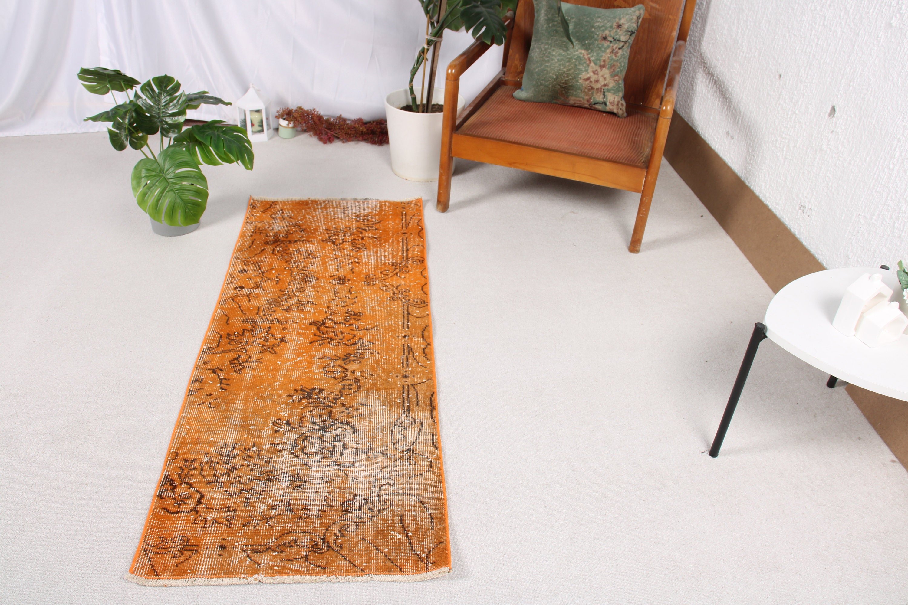 Turkish Rug, Neutral Rugs, 1.9x4.7 ft Small Rug, Oriental Rug, Vintage Rugs, Orange Modern Rugs, Aztec Rug, Wall Hanging Rug, Car Mat Rugs