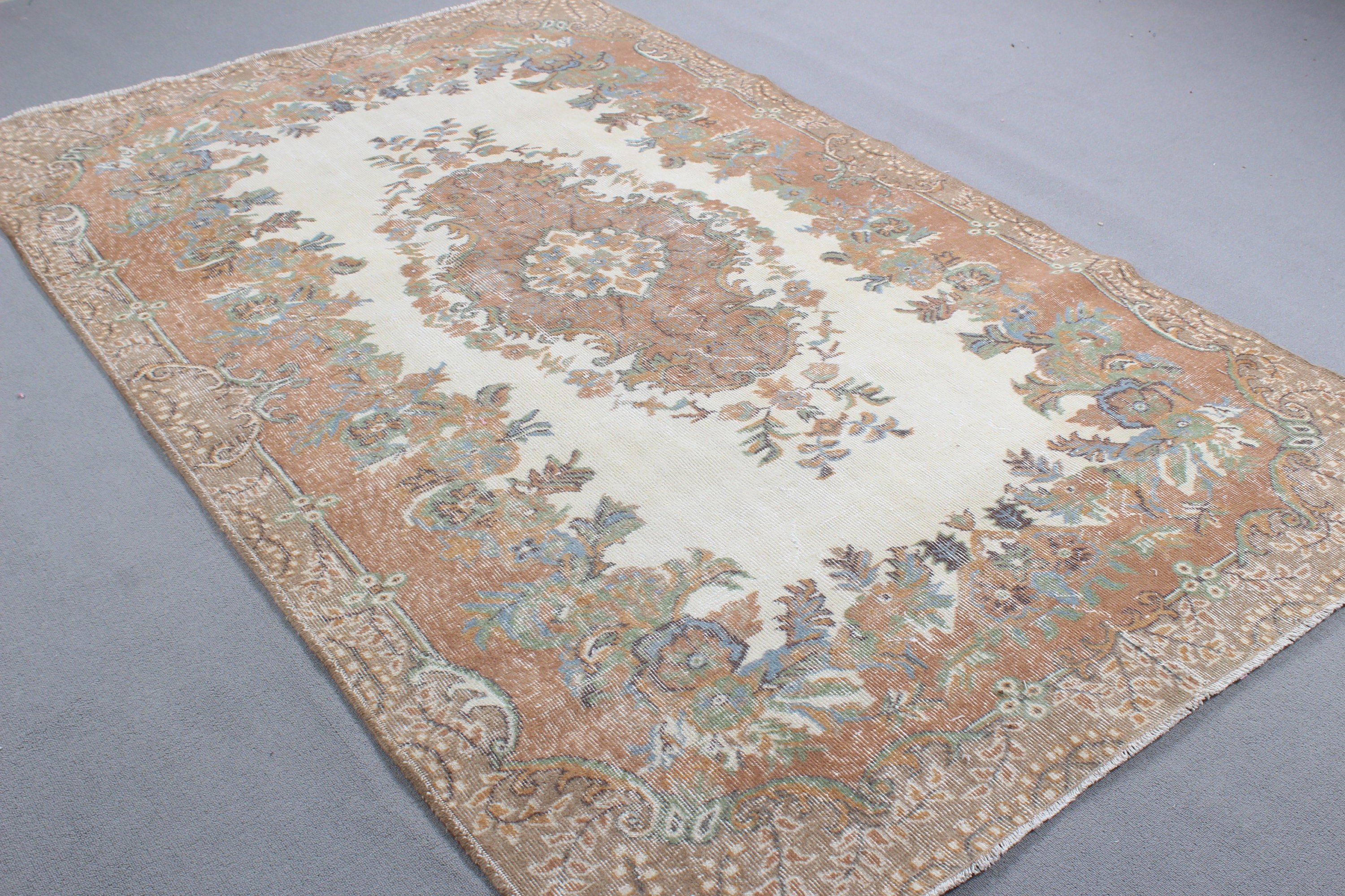 Beige Wool Rugs, Turkish Rug, Geometric Rugs, Outdoor Rug, Bedroom Rugs, Vintage Rug, Salon Rugs, 5.4x8.6 ft Large Rugs