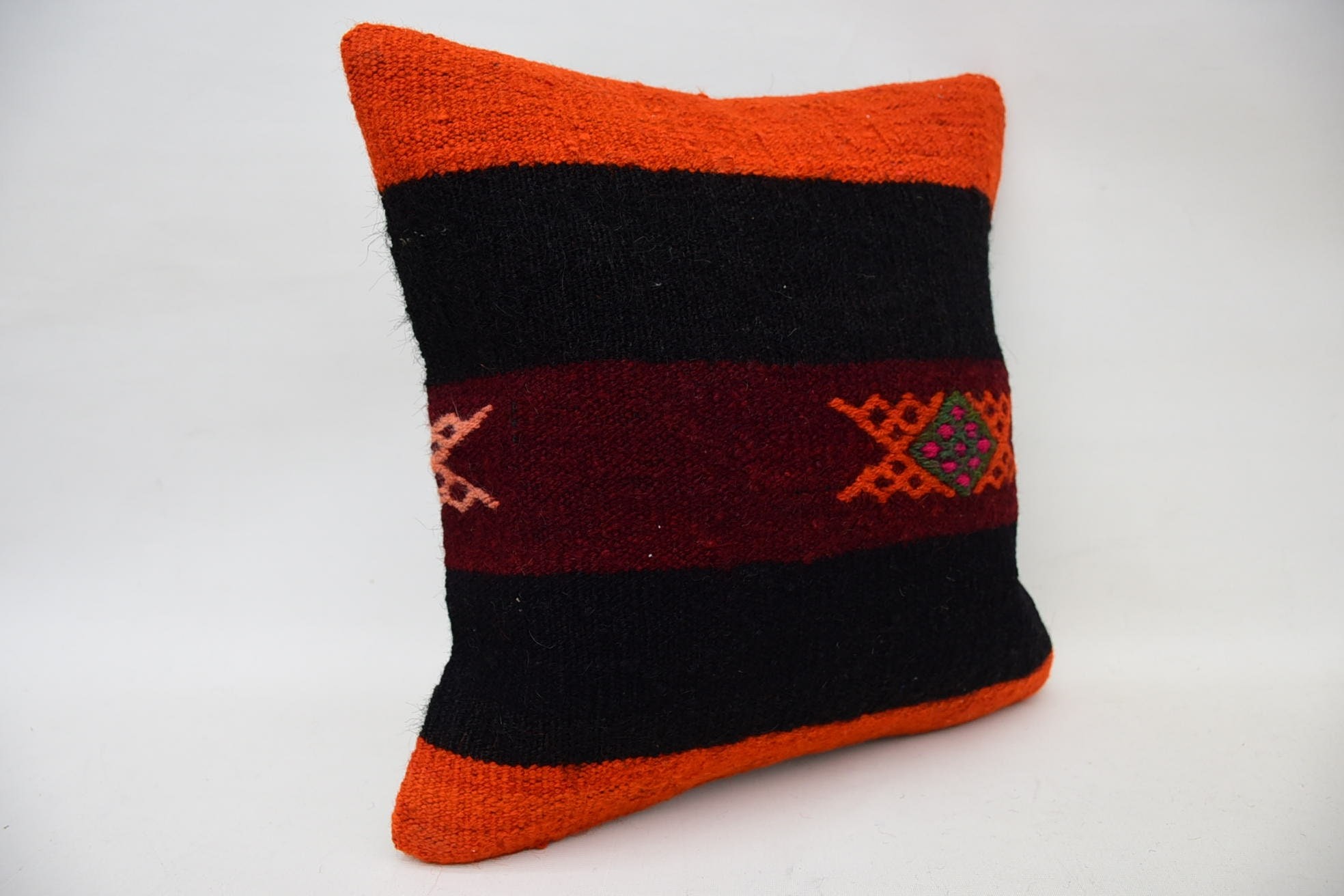 Kilim Pillow, Retro Throw Pillow, Custom Pillow Case, Pillow for Sofa, 14"x14" Orange Pillow Cover, Vintage Kilim Pillow