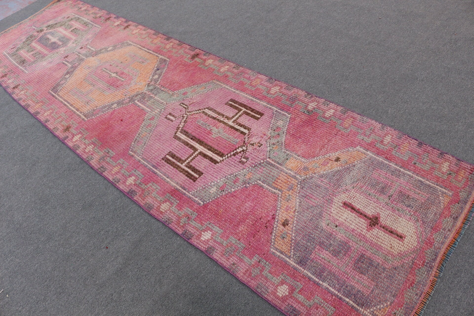 Corridor Rugs, Pink Oriental Rug, Vintage Rug, Moroccan Rugs, Muted Rugs, Turkish Rug, Cool Rugs, Hallway Rug, 2.9x10.9 ft Runner Rugs