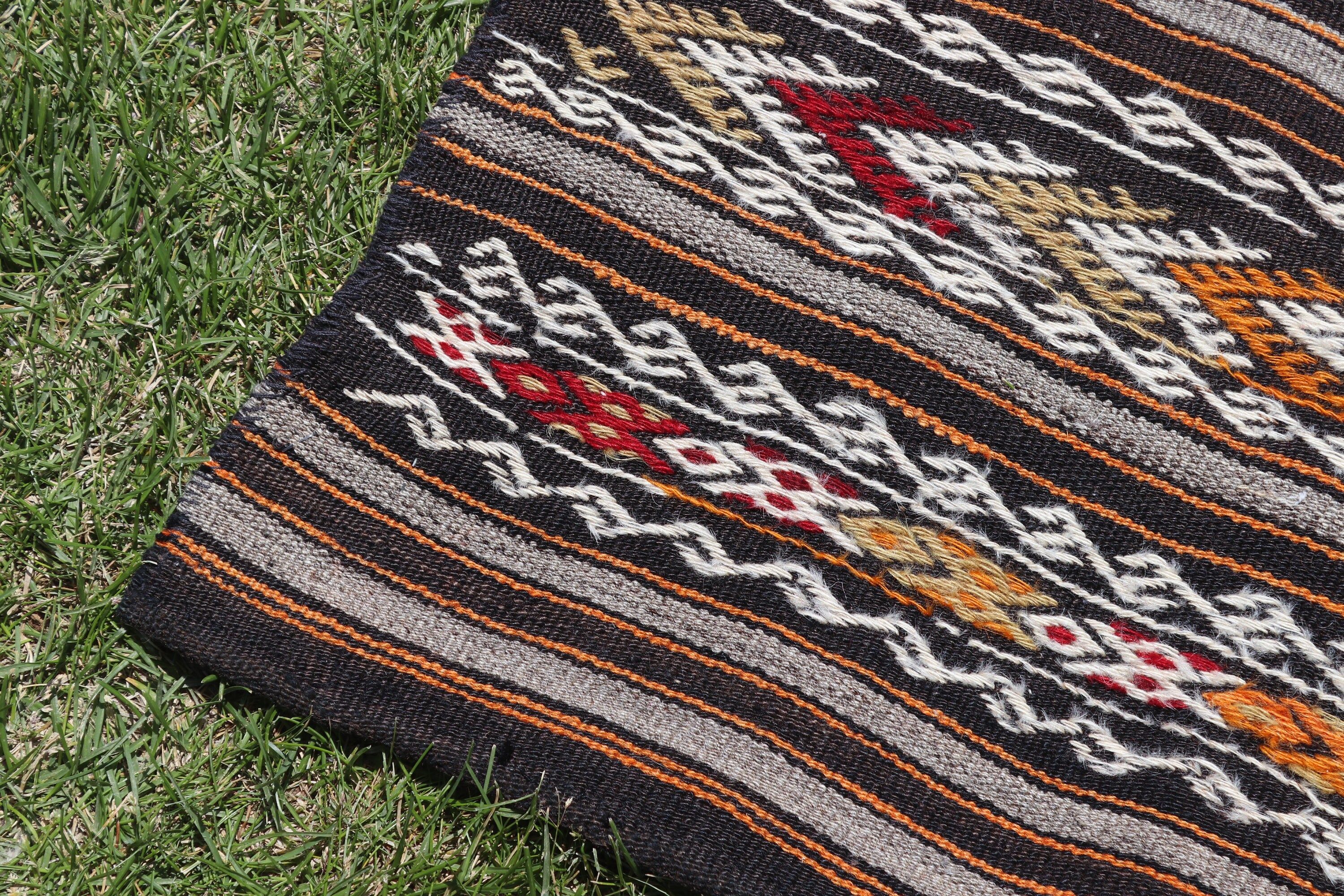 Vintage Rug, Small Area Rug, Small Boho Rug, 1.9x3.4 ft Small Rug, Turkish Rug, Flatweave Rugs, Kilim, Black Cool Rug