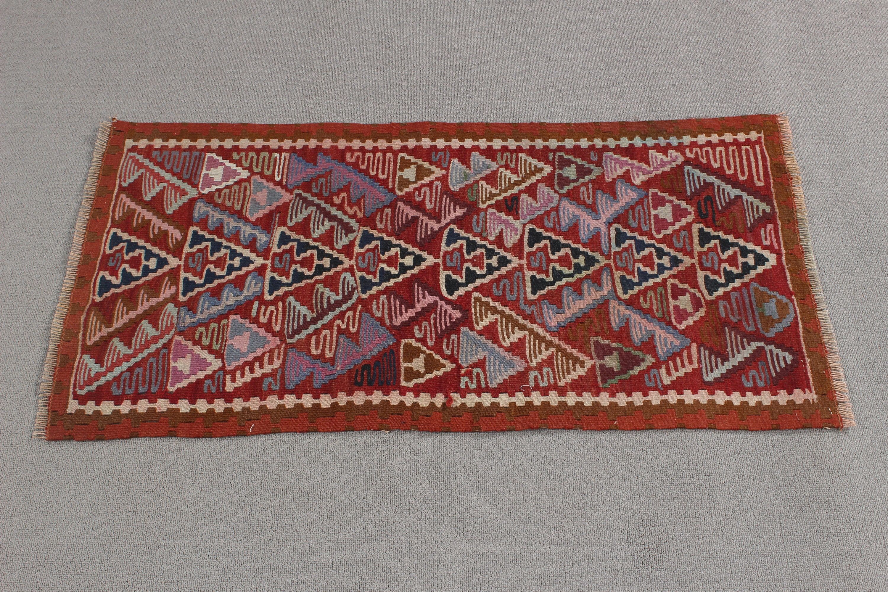 1.6x3.2 ft Small Rugs, Aztec Rug, Vintage Rug, Bath Rugs, Turkish Rugs, Small Boho Rug, Red Flatweave Rugs, Wool Rug, Flatweave Rug, Kilim