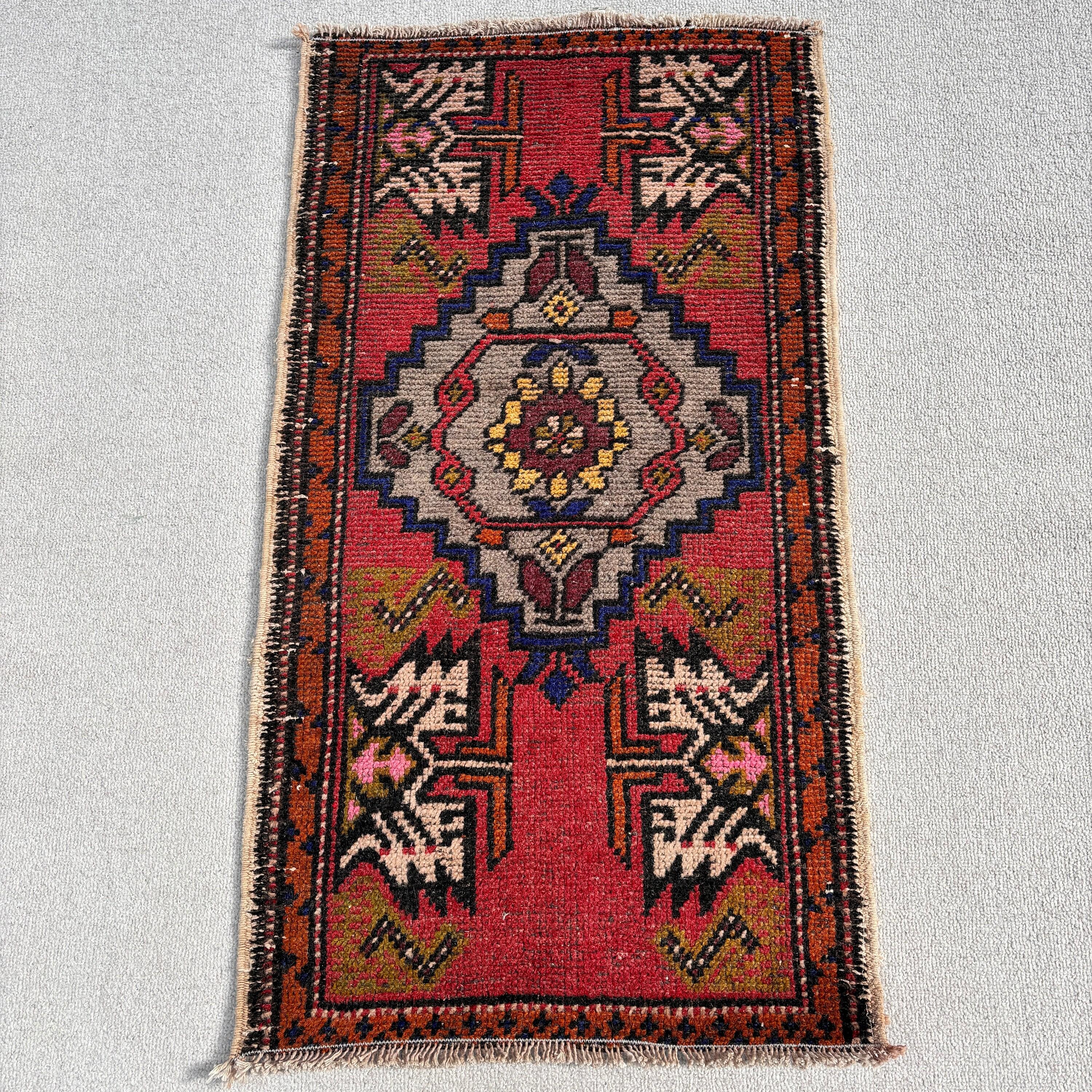 Kırmızı Fas Halıları, Vintage Halı, Küçük Alan Halıları, El Dokuma Halı, Banyo Halısı, Türk Halıları, Yer Halısı, Dış Mekan Halısı, 1.7x3 ft Küçük Halı