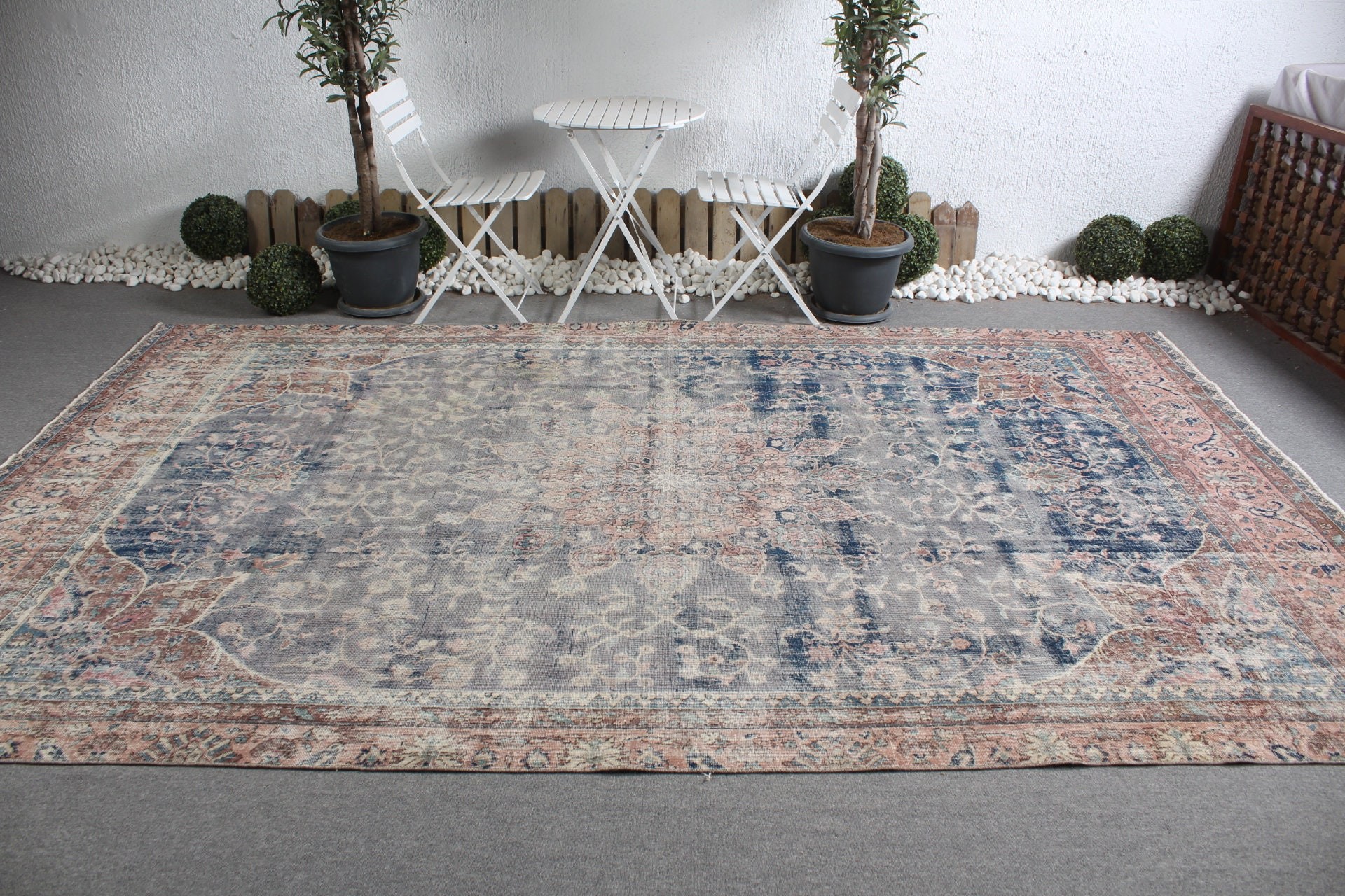 Moroccan Rugs, Dining Room Rug, Bedroom Rug, 7.3x11.8 ft Oversize Rugs, Blue Kitchen Rug, Turkish Rug, Vintage Rug, Living Room Rug