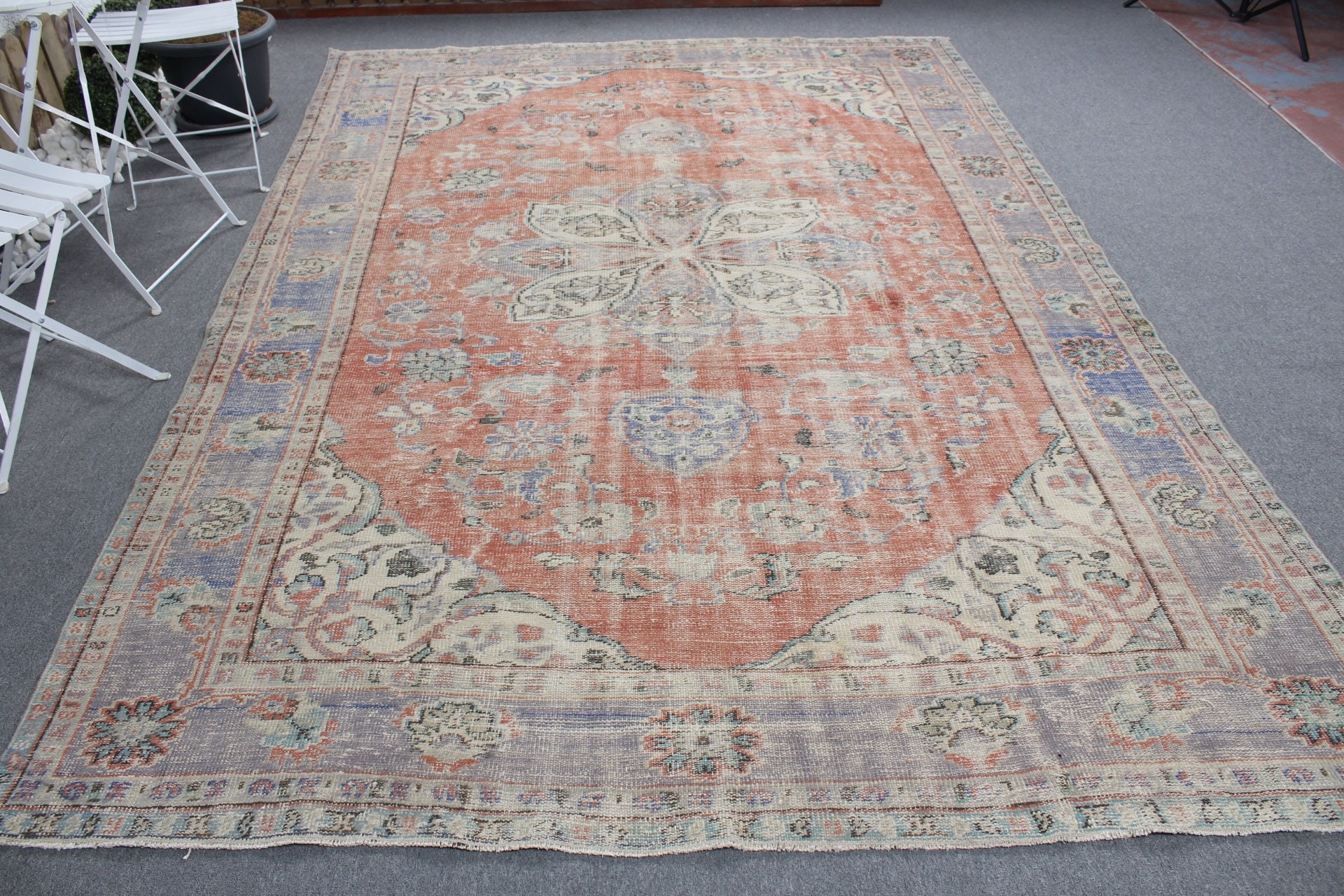 Yemek Odası Halıları, Mutfak Halıları, Türk Halıları, 7.3x10.8 ft Büyük Boy Halı, Kırmızı Yün Halılar, Vintage Halı, Sanat Halısı, Oturma Odası Halısı