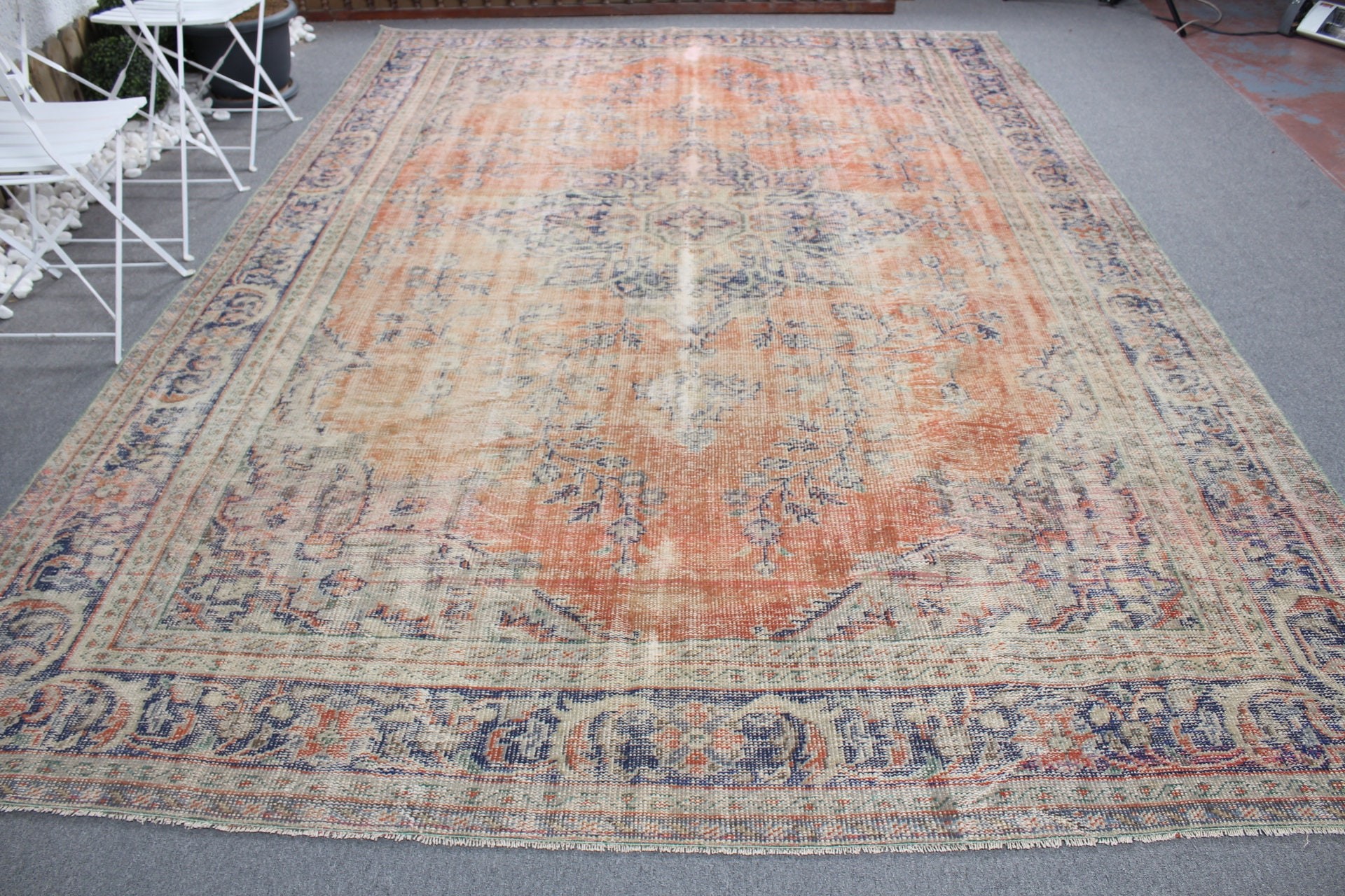 Orange Wool Rug, Office Rug, Kitchen Rugs, Vintage Rugs, Dining Room Rug, Saloon Rug, Turkish Rug, Oriental Rug, 8x11.6 ft Oversize Rug