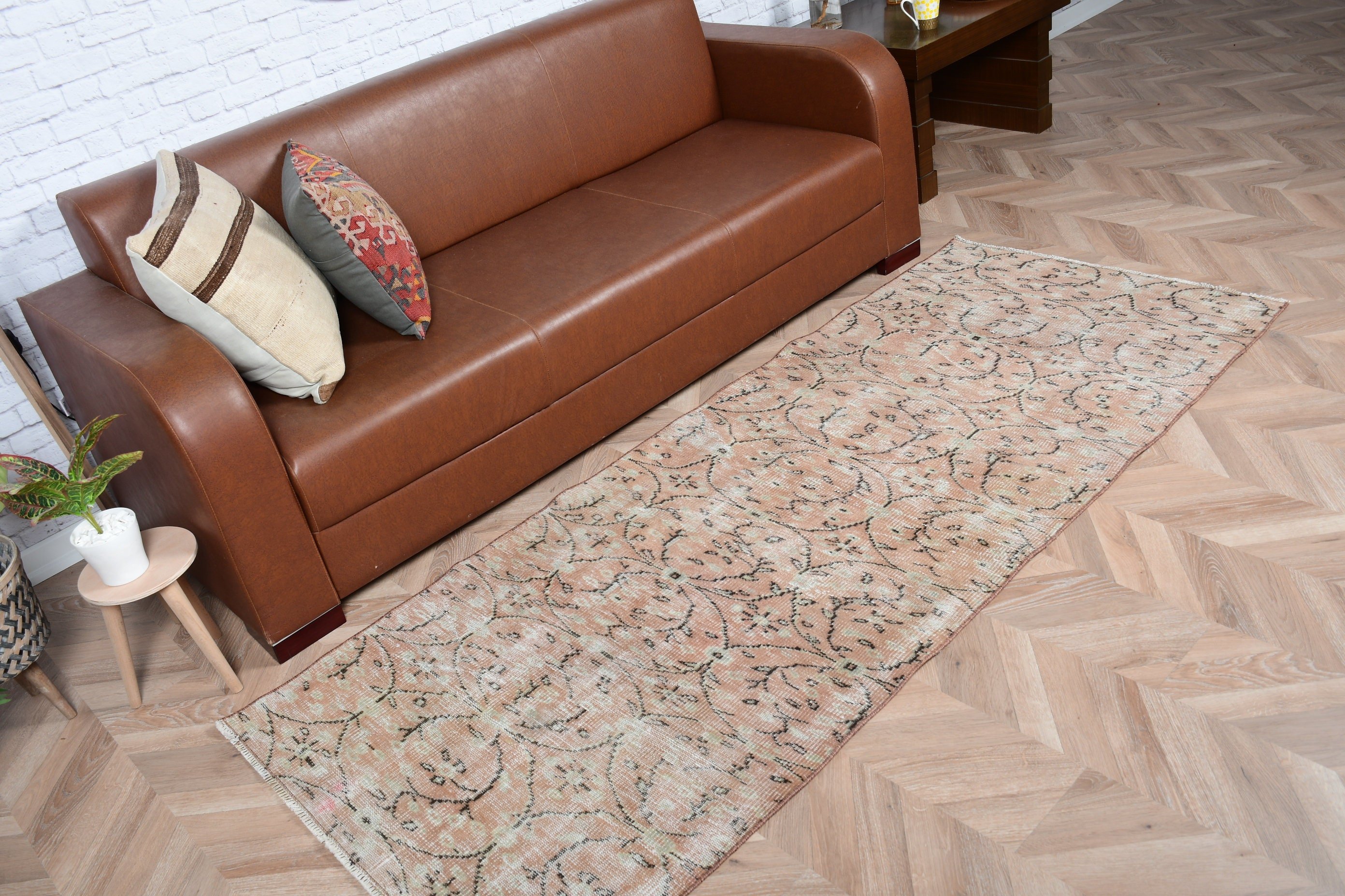 Oushak Rug, Turkish Rugs, 3x7.5 ft Runner Rug, Rugs for Stair, Beige Kitchen Rug, Vintage Rugs, Hallway Rug, Kitchen Rugs, Corridor Rug