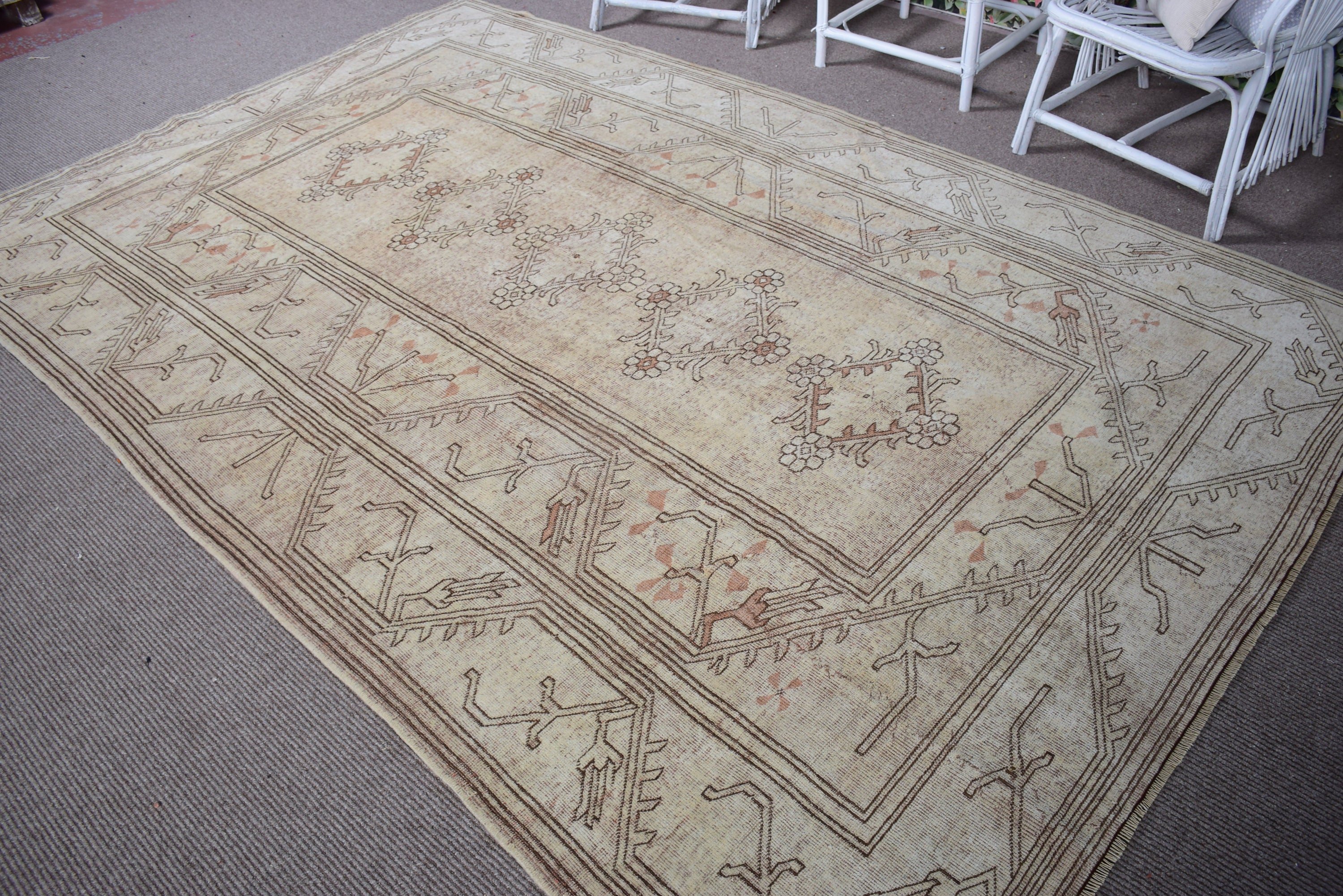 6.4x9.9 ft Büyük Halı, Salon Halıları, Bej Boho Halısı, Vintage Halılar, Oturma Odası Halısı, Yatak Odası Halısı, Türk Halıları, Yatak Odası Halıları, Yün Halılar