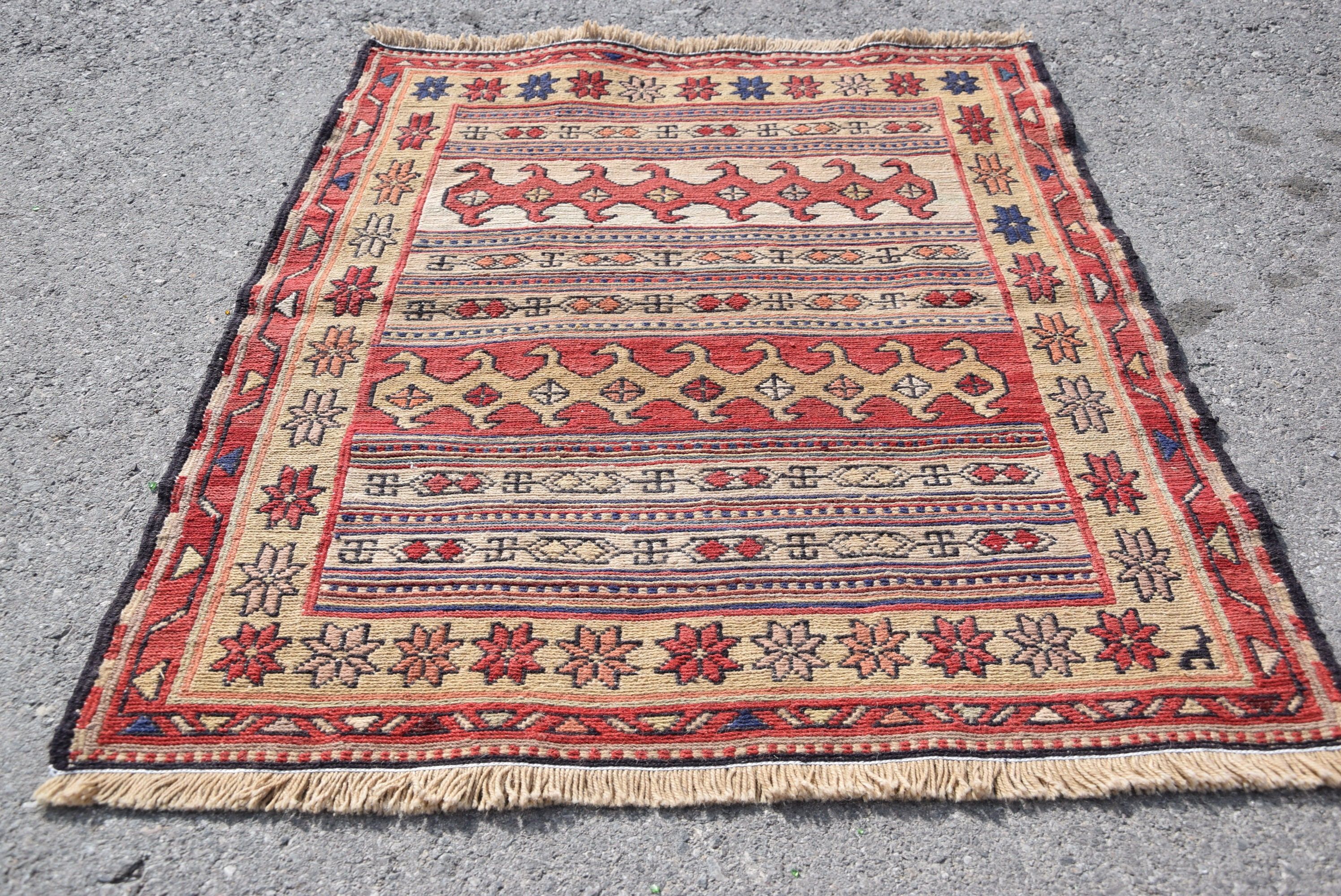 Giriş Halısı, 2,5x3 ft Küçük Halı, Vintage Halılar, Antika Halı, Kilim, Oryantal Halı, Çocuk Odası Halıları, Türk Halısı, Kırmızı Oushak Halı, Mutfak Halısı