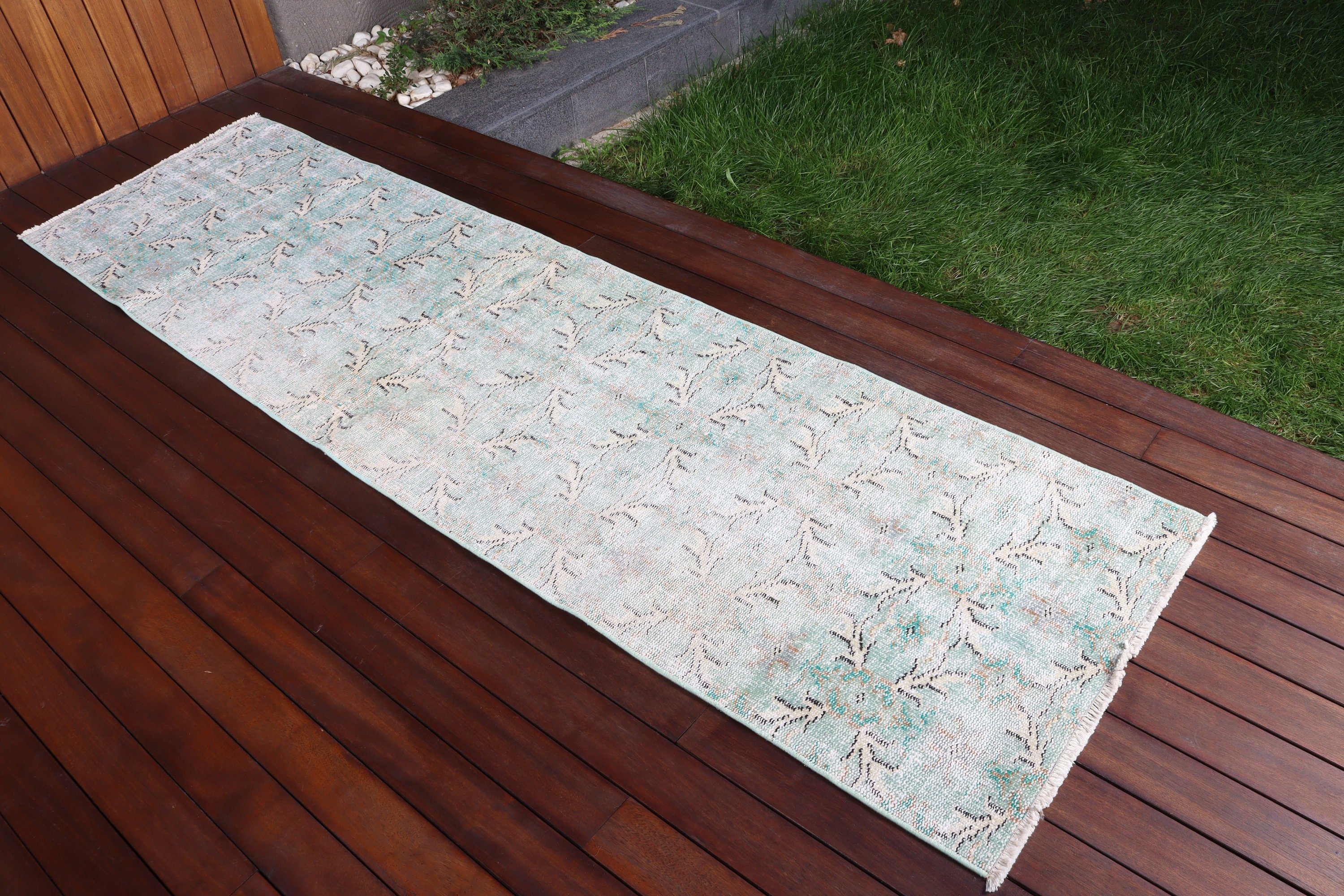 Yer Halısı, Vintage Halı, Mutfak Halısı, Türk Halıları, 2.3x8.4 ft Runner Halıları, Yeşil Ev Dekorasyonu Halısı, Koridor Halıları, Ev Dekorasyonu Halısı, Etnik Halılar