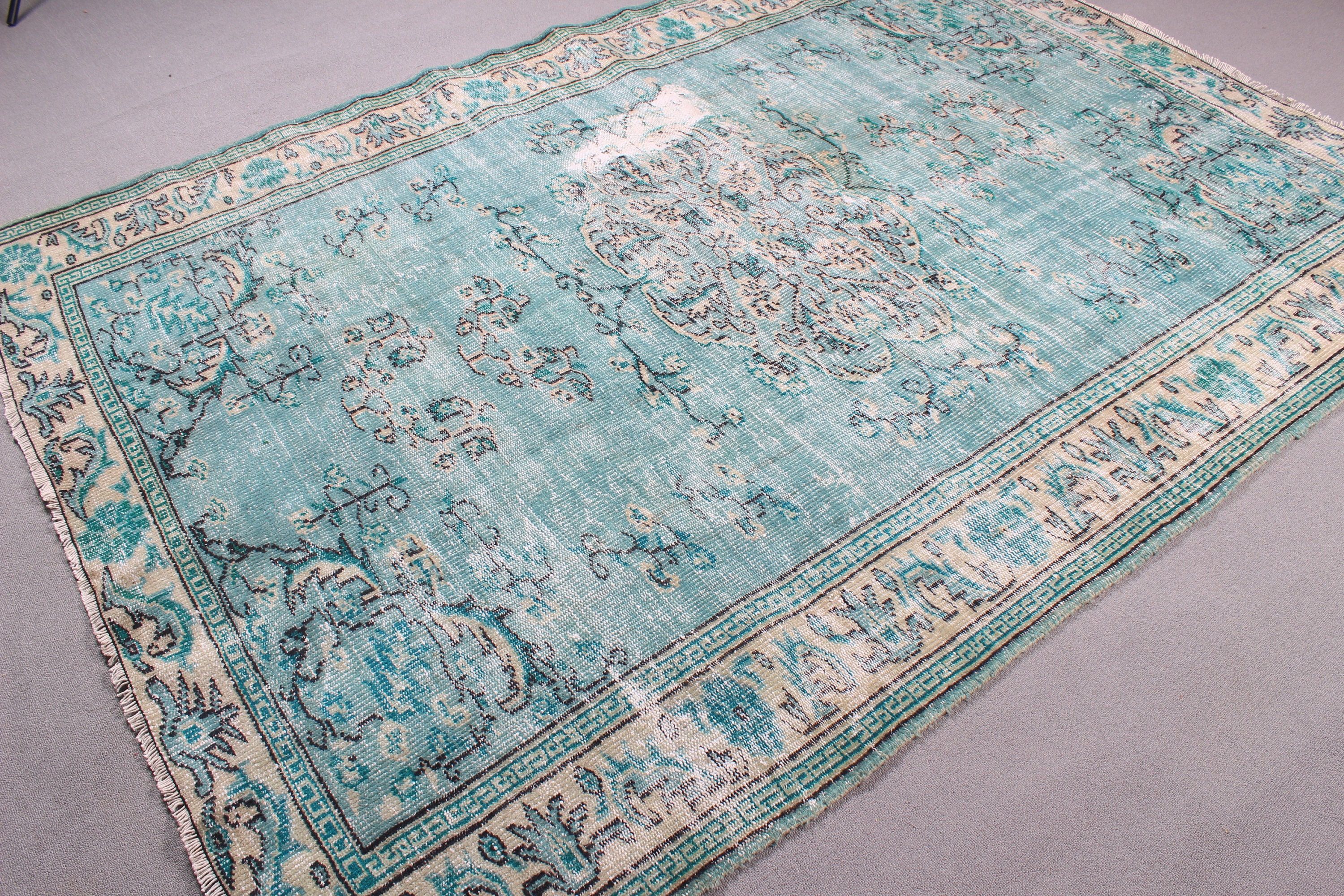 6.4x8.6 ft Large Rugs, Turkish Rug, Vintage Rug, Green Neutral Rug, Oushak Rug, Rugs for Dining Room, Bedroom Rug, Large Boho Rug