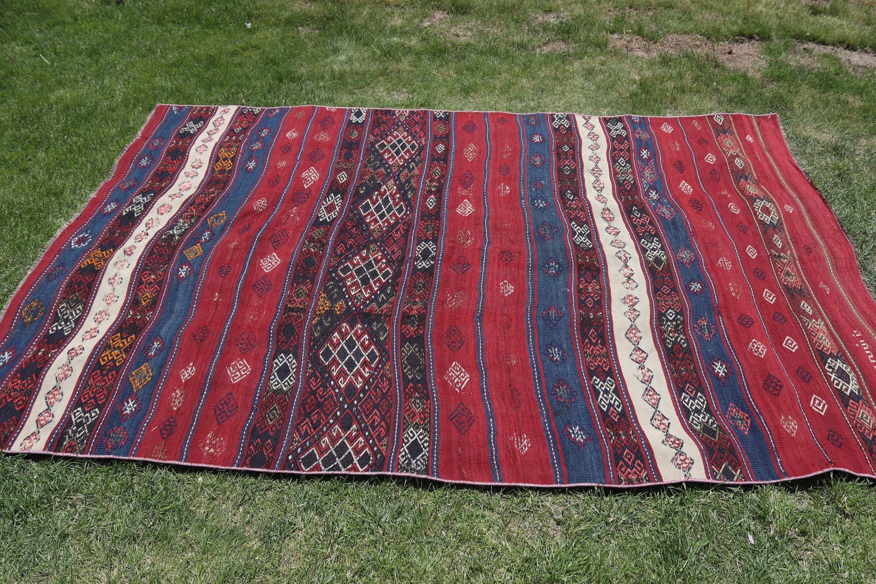 Oushak Area Rugs, Floor Rugs, Red Anatolian Rugs, Turkish Rugs, Oriental Rug, Vintage Rugs, Kilim, 4.9x7.2 ft Area Rugs, Boho Rugs