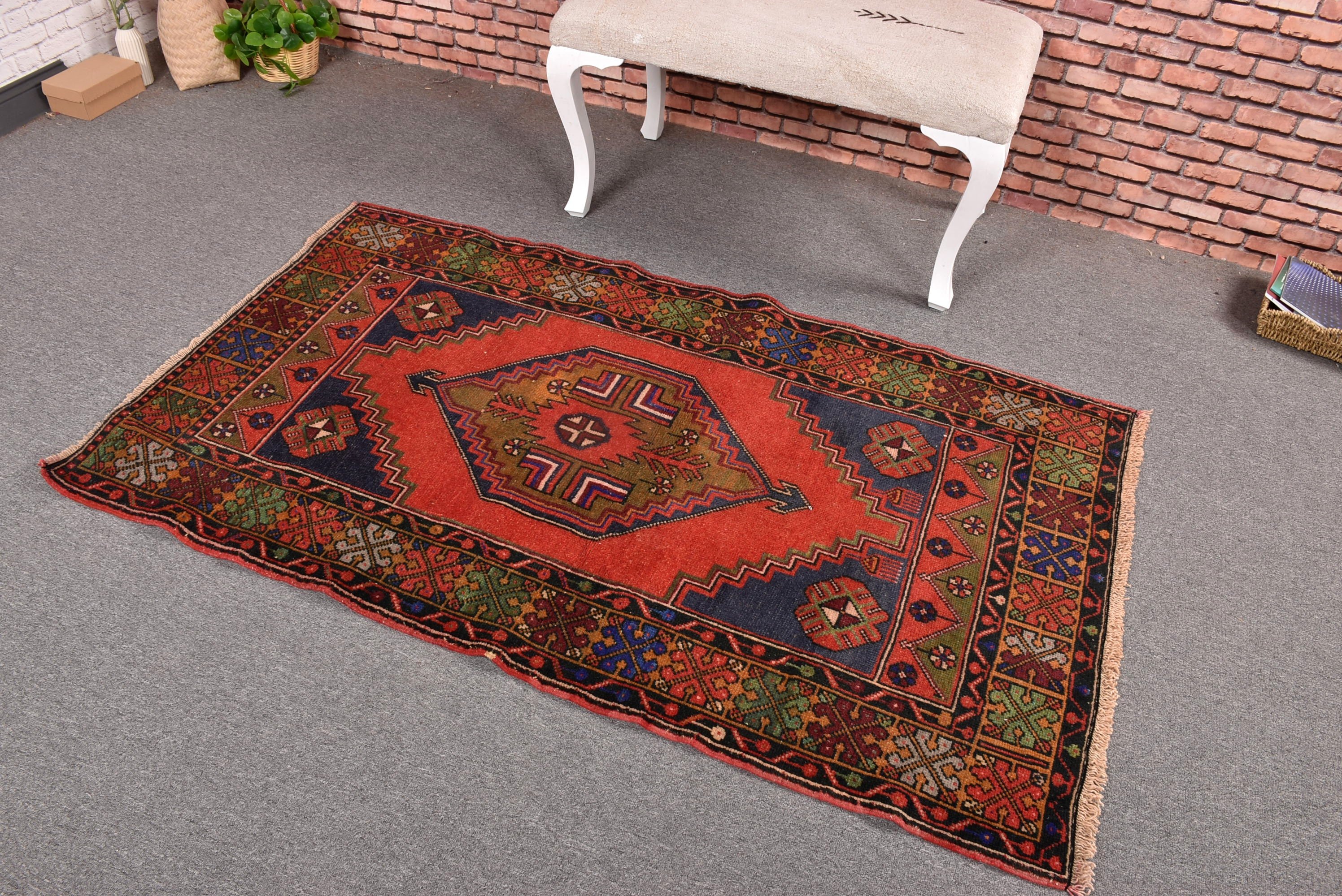 3.3x5.5 ft Accent Rugs, Red Statement Rugs, Turkish Rugs, Boho Accent Rugs, Neutral Rugs, Vintage Rugs, Rugs for Kitchen, Anatolian Rugs