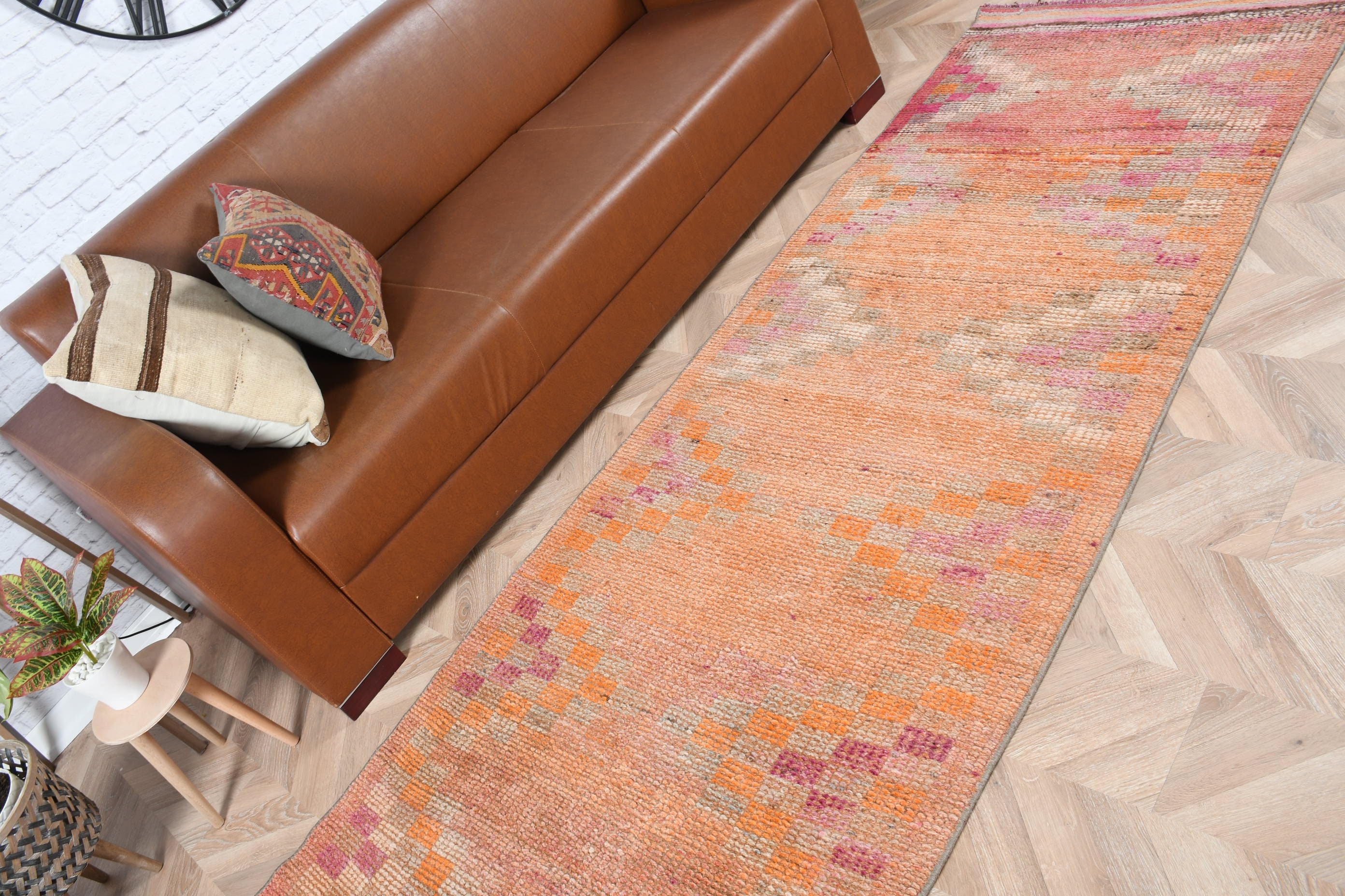 Vintage Rug, Hand Woven Rugs, Home Decor Rugs, Orange Floor Rug, Stair Rug, Turkish Rug, Corridor Rug, 3.2x9.3 ft Runner Rug, Kitchen Rug