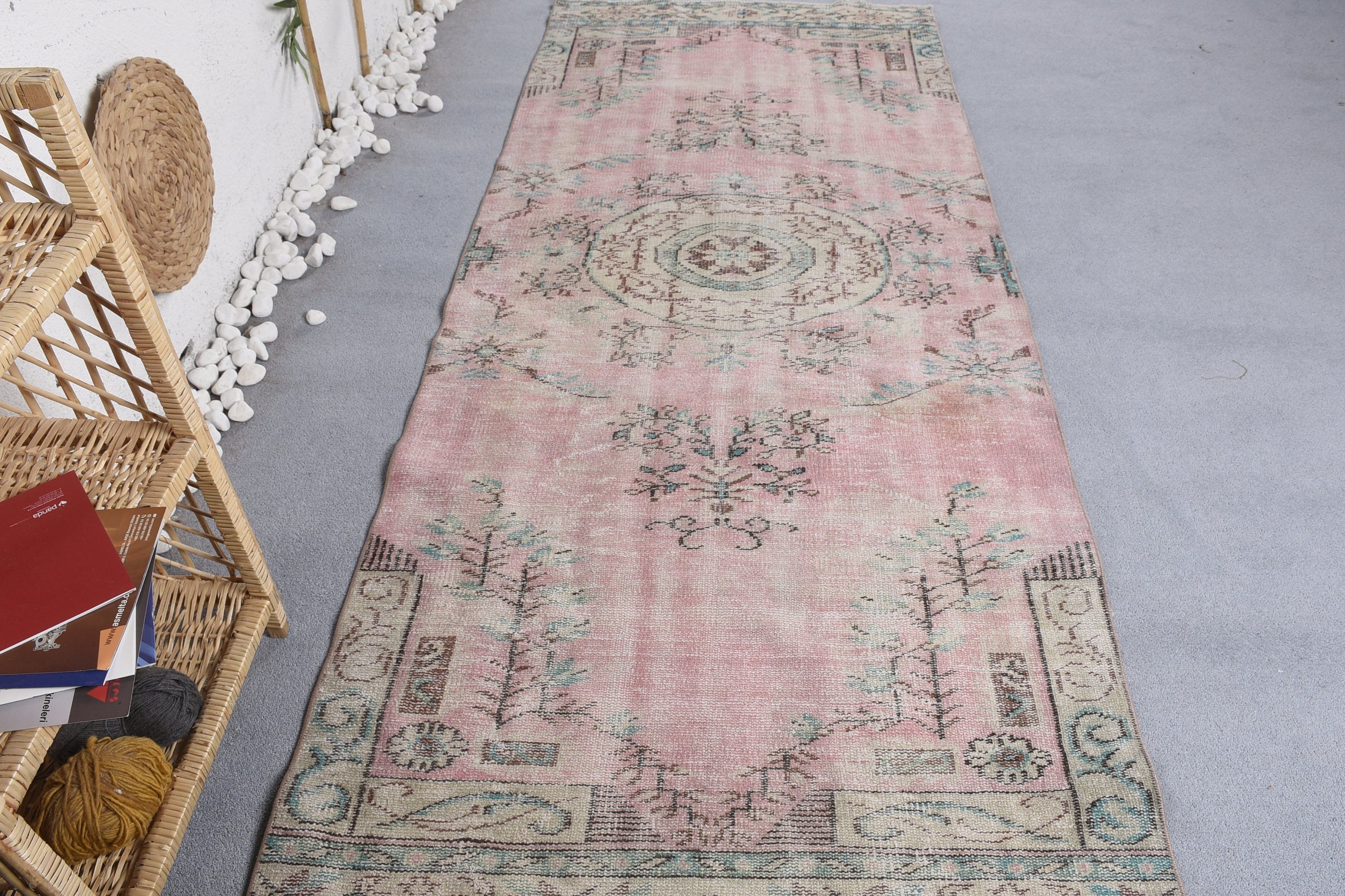 Pink Oushak Rug, Rugs for Kitchen, Turkish Rug, Bedroom Rug, Wool Rug, 3.5x8.7 ft Area Rugs, Cool Rug, Retro Rug, Indoor Rug, Vintage Rugs