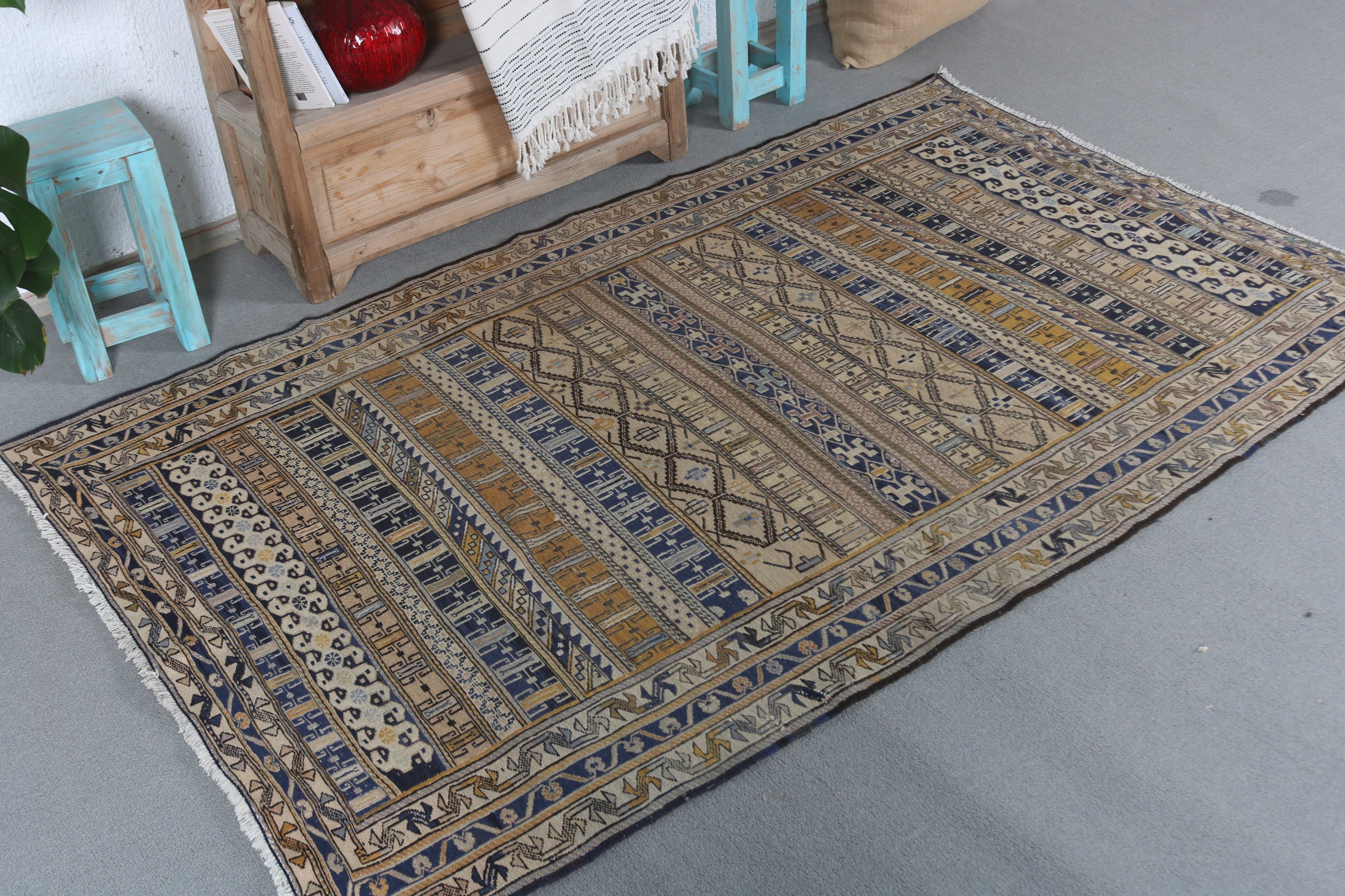 Bedroom Rug, Vintage Rug, Vintage Decor Rug, Rugs for Indoor, Floor Rug, Antique Rugs, Turkish Rug, Blue Kitchen Rug, 3.8x6.5 ft Area Rug