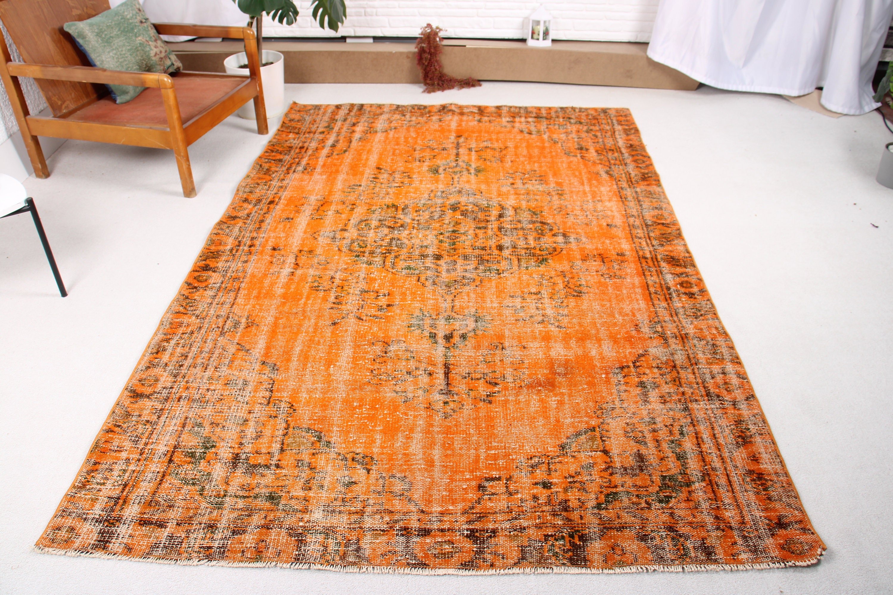 Mutfak Halıları, Dış Mekan Halısı, Vintage Halı, Lüks Halı, Büyük Boho Halıları, Türk Halıları, 5.6x8.5 ft Büyük Halı, Yemek Odası Halısı, Turuncu Lüks Halı