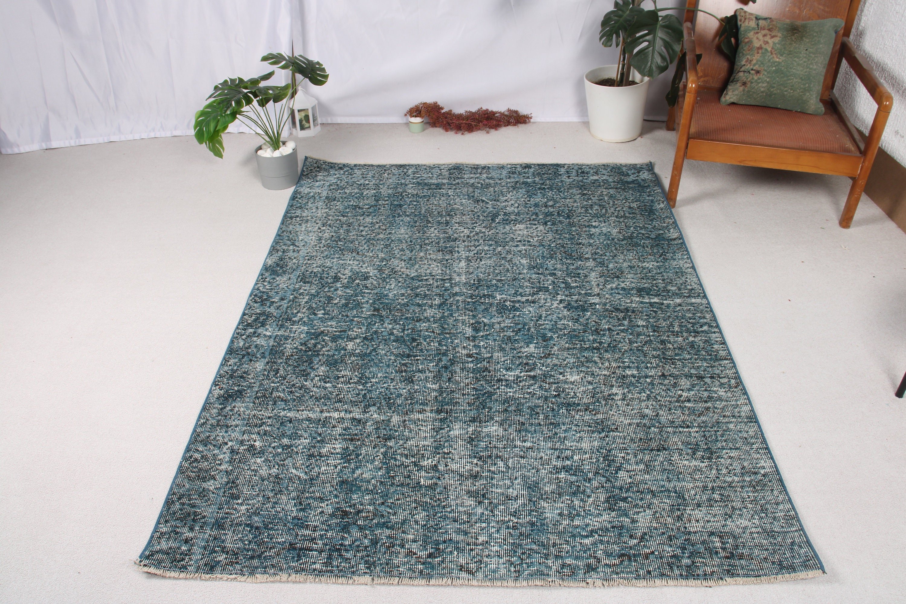 4.7x6.3 ft Area Rug, Blue Anatolian Rug, Neutral Rug, Bedroom Rug, Aesthetic Rugs, Kitchen Rug, Turkish Rugs, Vintage Rug, Dining Room Rugs