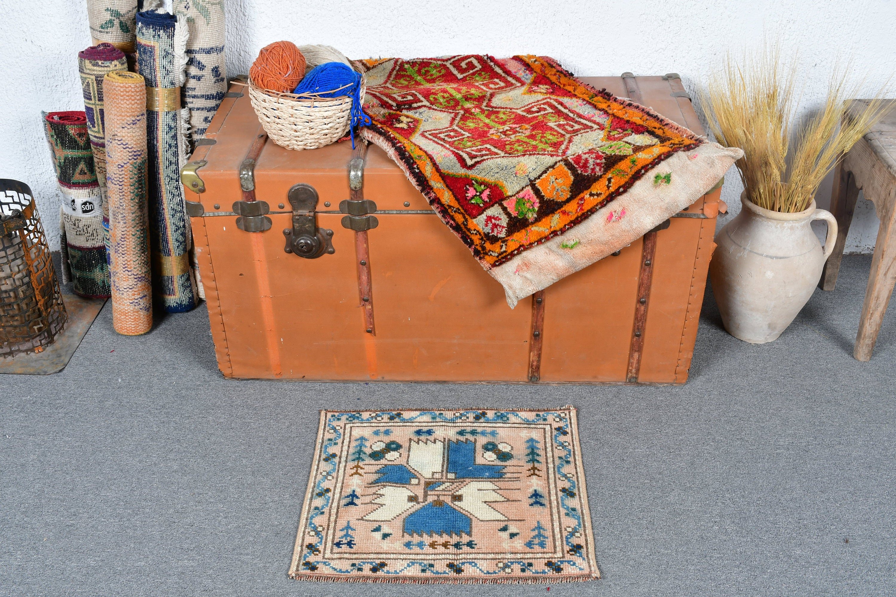 Vintage Rug, Door Mat Rug, Moroccan Rug, Brown  1.4x1.6 ft Small Rug, Turkish Rugs, Nursery Rugs, Anatolian Rugs, Organic Rug