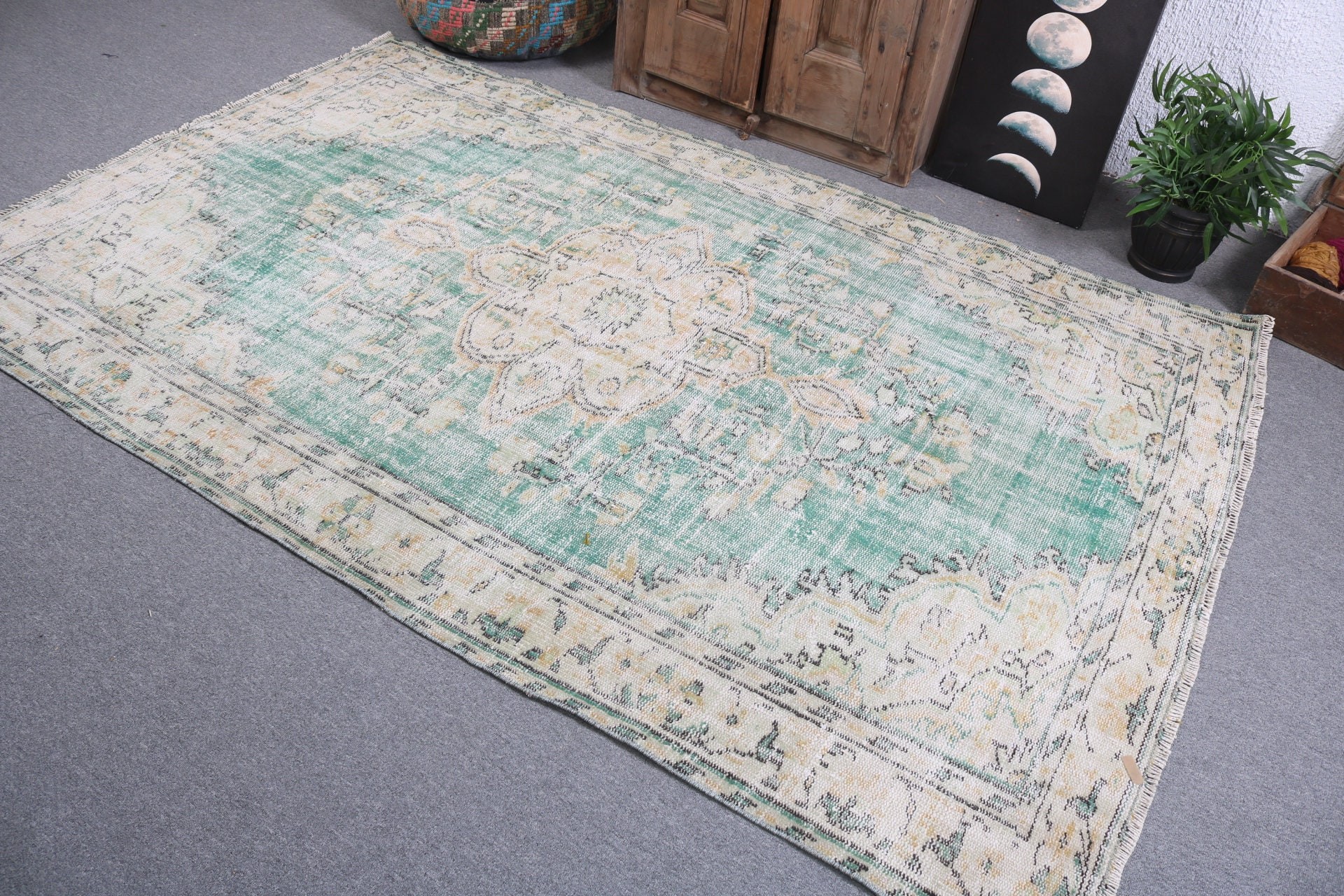 Floor Rugs, Vintage Rug, Green Antique Rug, Anatolian Rugs, Handmade Rugs, Bedroom Rug, Large Boho Rugs, 5.2x8.2 ft Large Rug, Turkish Rugs