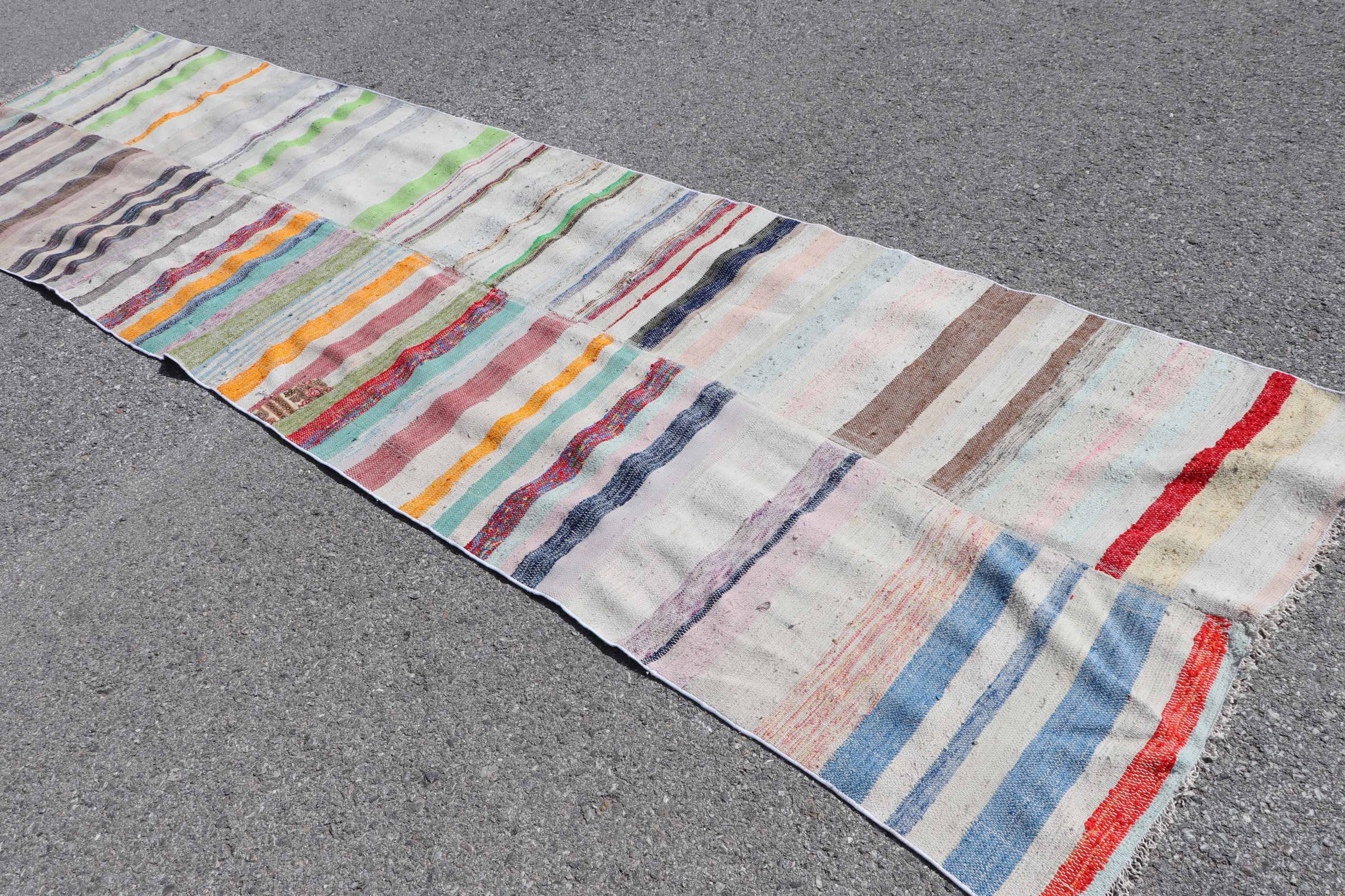 Hallway Rug, Cool Rug, 3.5x12.6 ft Runner Rugs, Home Decor Rug, Pastel Rug, Turkish Rug, Kilim, White Oushak Rug, Vintage Rug, Stair Rugs