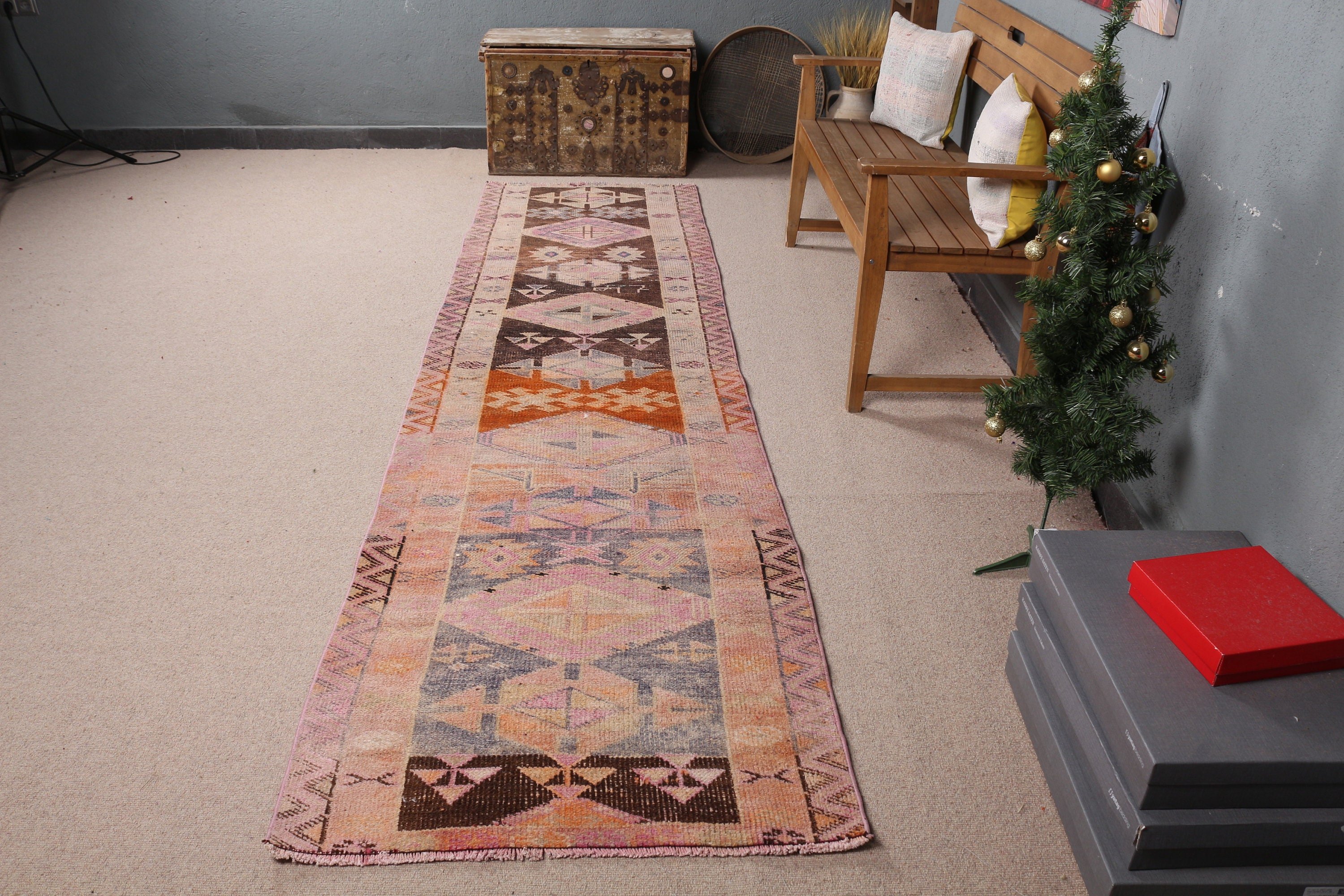 3x10.6 ft Runner Rugs, Oriental Rug, Home Decor Rugs, Pink Oushak Rug, Vintage Rug, Turkish Rugs, Hallway Rug, Art Rug, Rugs for Kitchen